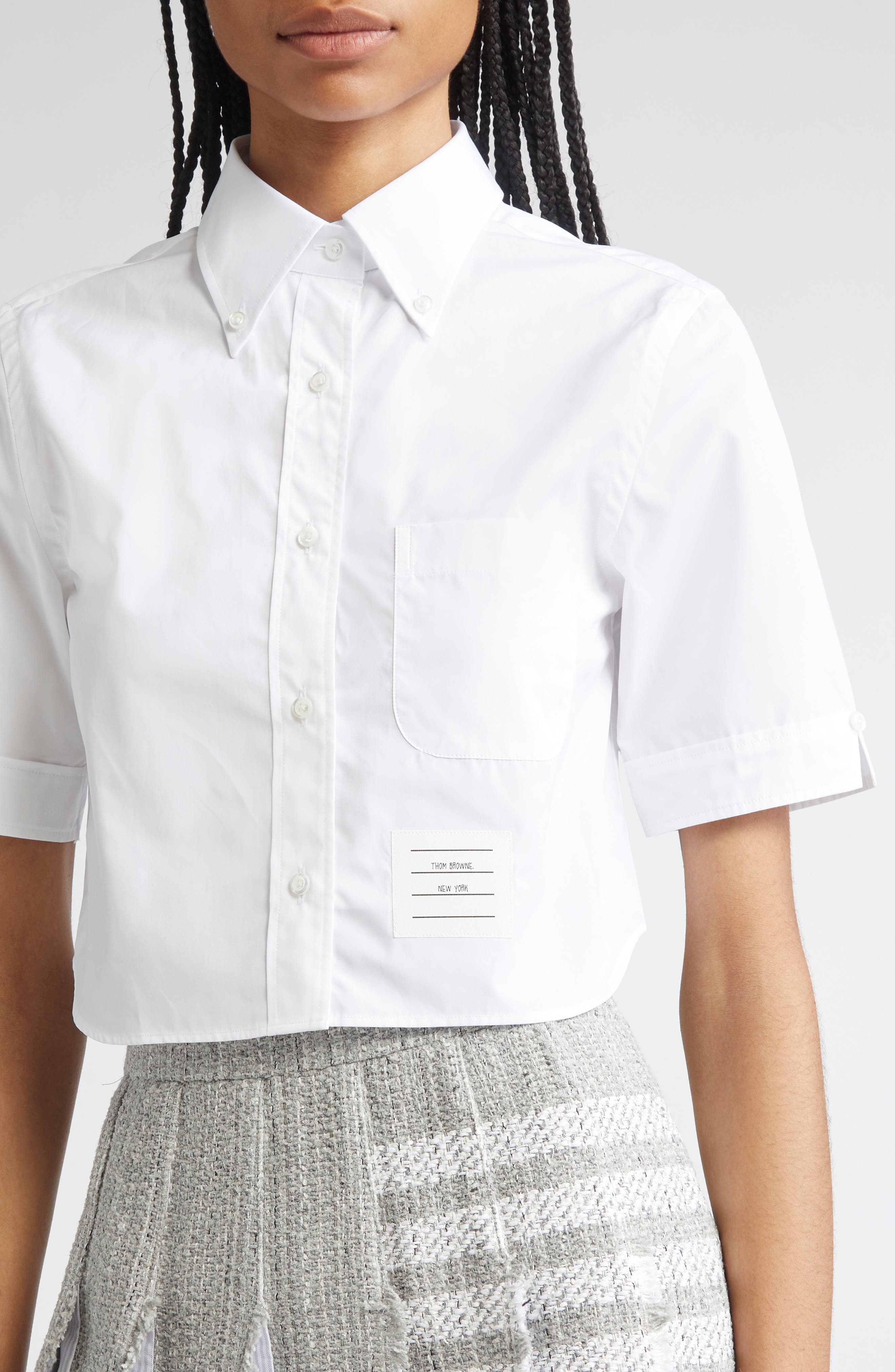 Thom Browne Classic Crop Cotton Poplin Button-Down Shirt in White at Nordstrom - 5