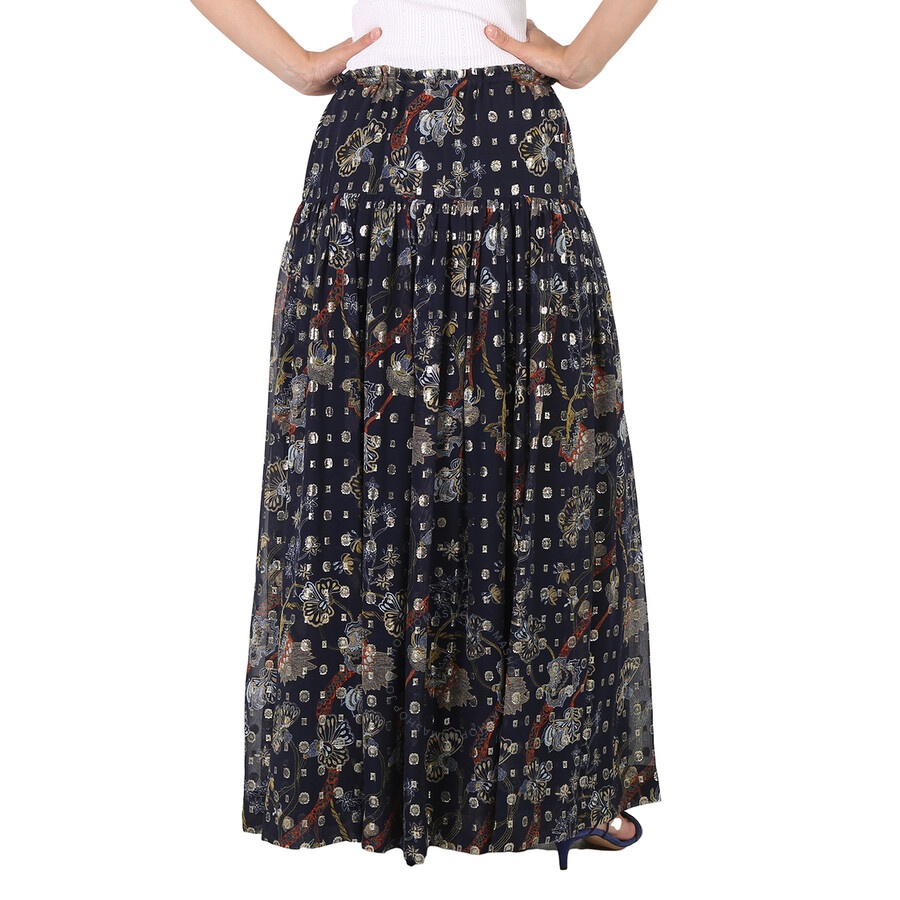 Chloe Blue Lurex Embroidered Silk Skirt - 6