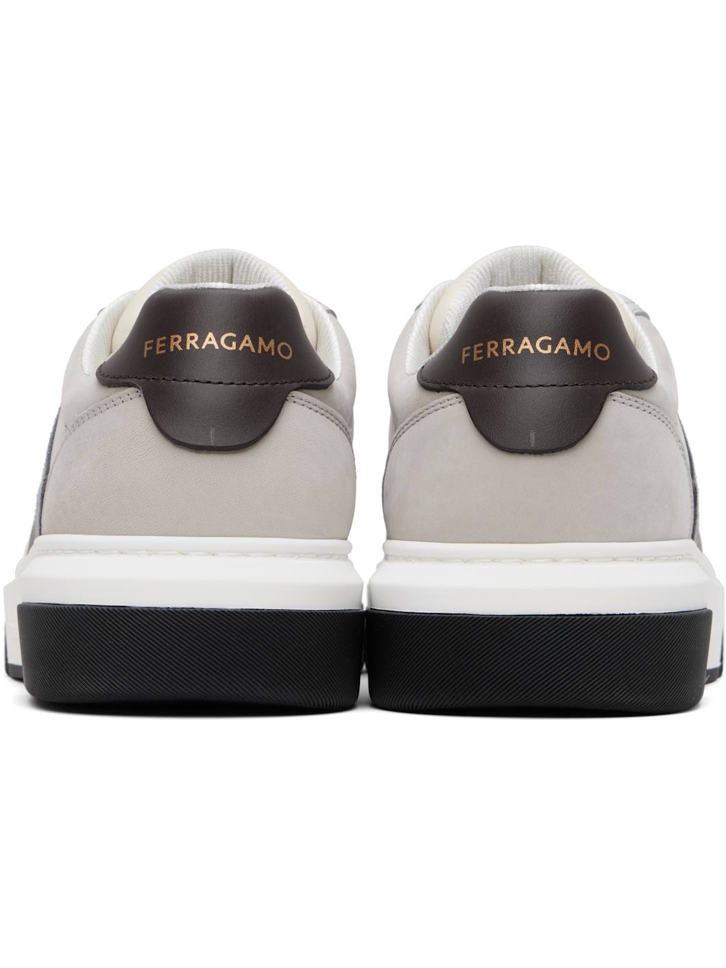 Gray & Off-White Low Cut Gancini Outline Sneakers - 2