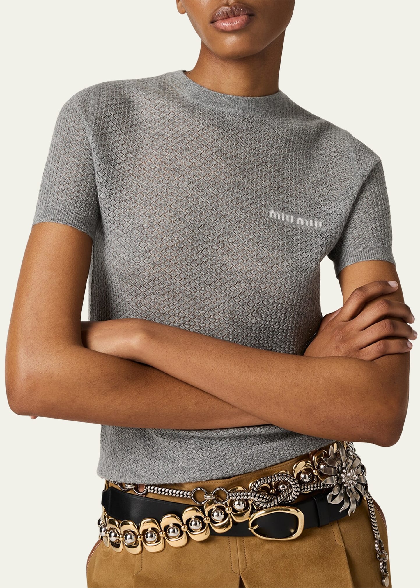 Cashmere Lacy Short-Sleeve Sweater - 4