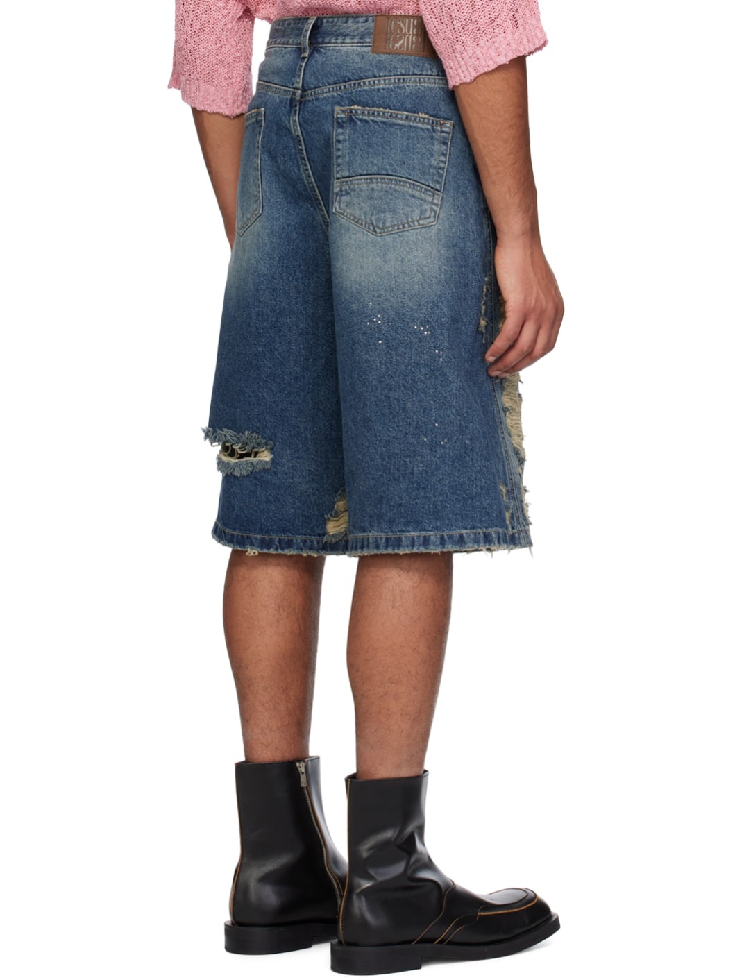 Blue Crystal-Cut Denim Shorts - 3