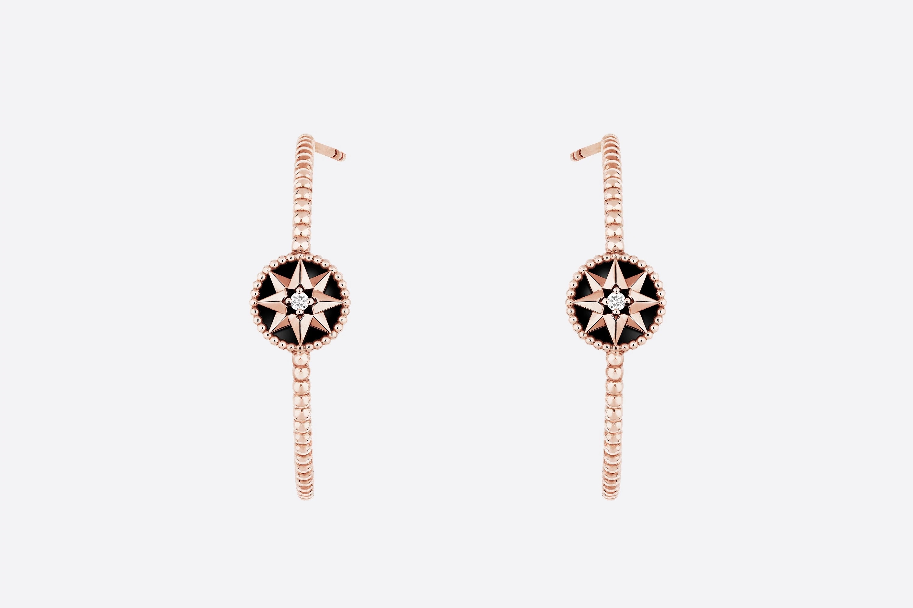 Rose des Vents earrings, 18K pink gold, diamonds and onyx - 1