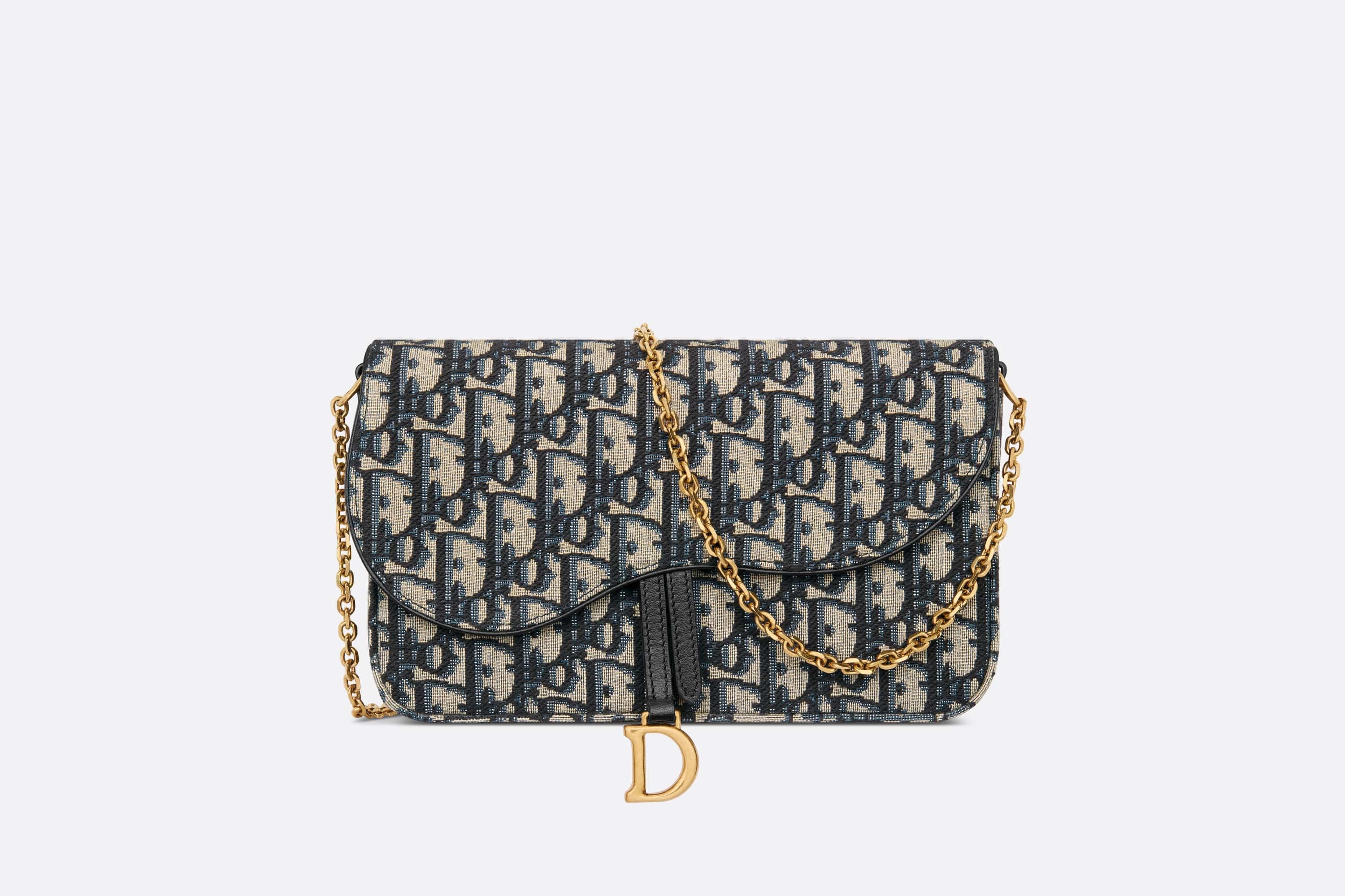 Dior Saddle Pouch CA ベージュ/ブラック Medium Saddle Pouch with Chain Black Goatskin | DIOR