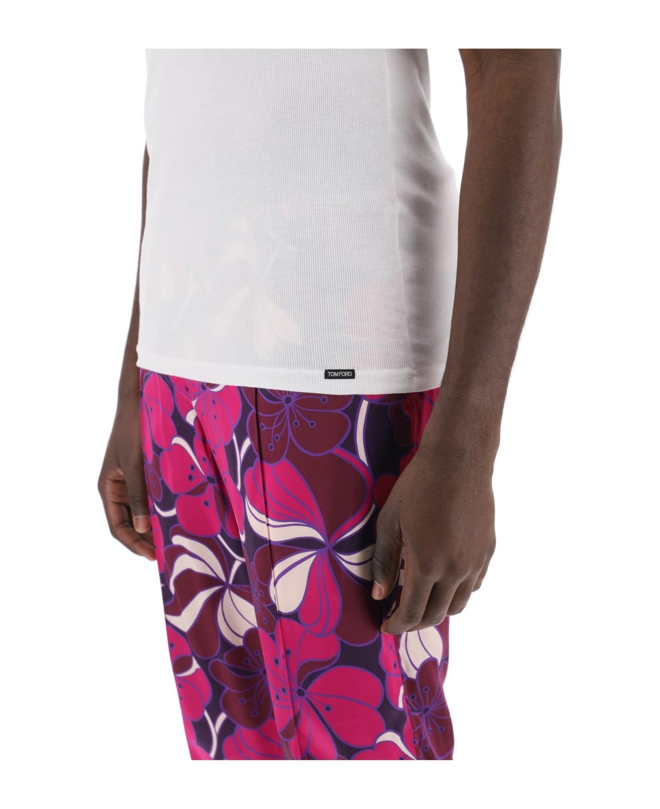 White Cotton And Modal Tank Top - 4