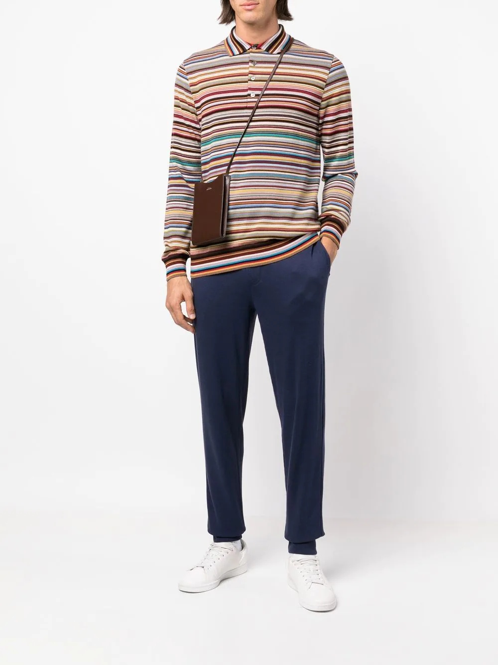 striped long-sleeved polo shirt - 2