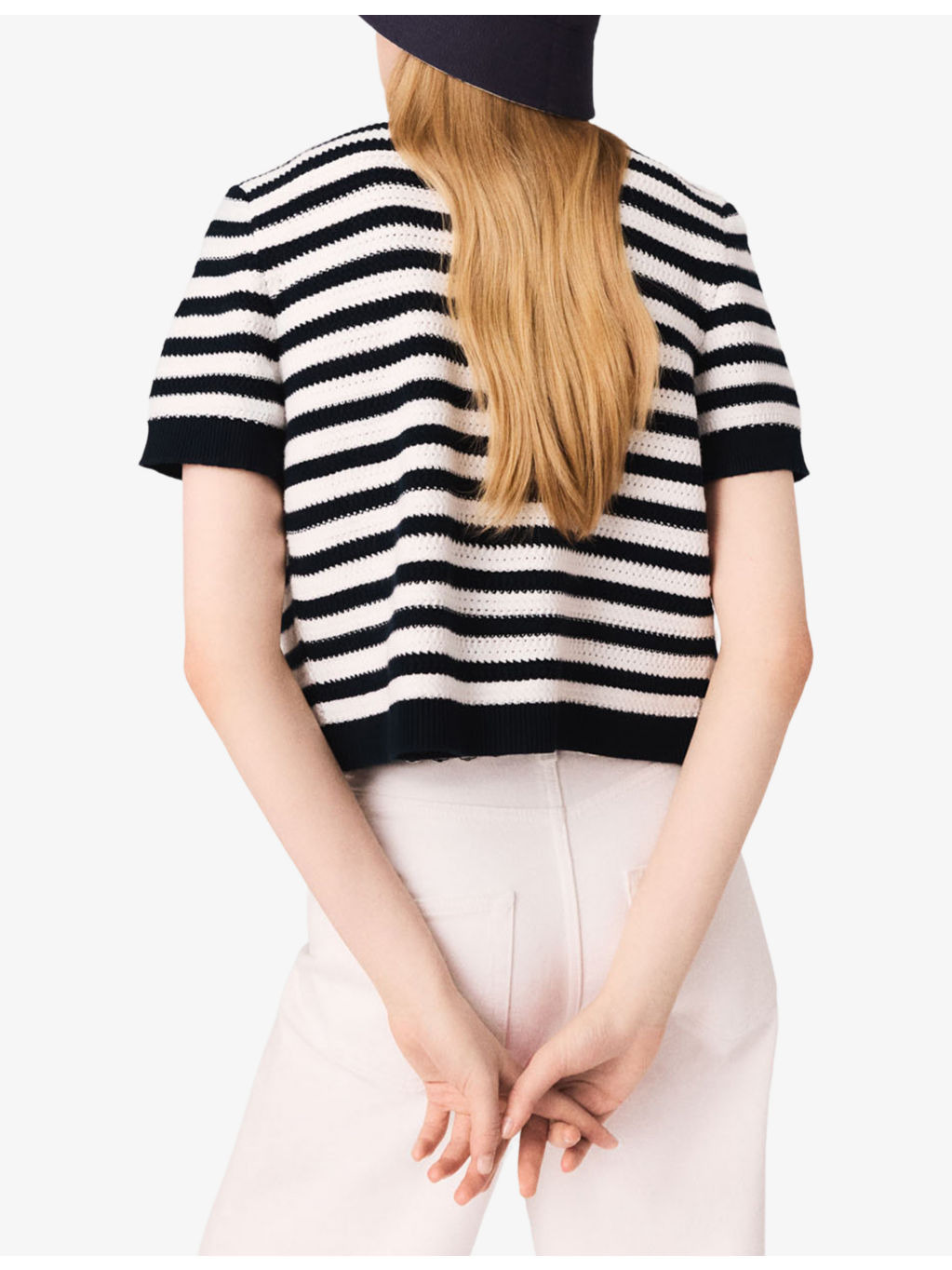 Round-Neck Striped Cropped Crochet Cardigan - 4