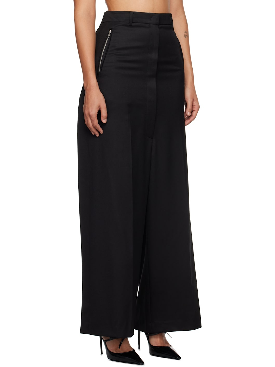 Black Side Folded Wide Trousers - 2