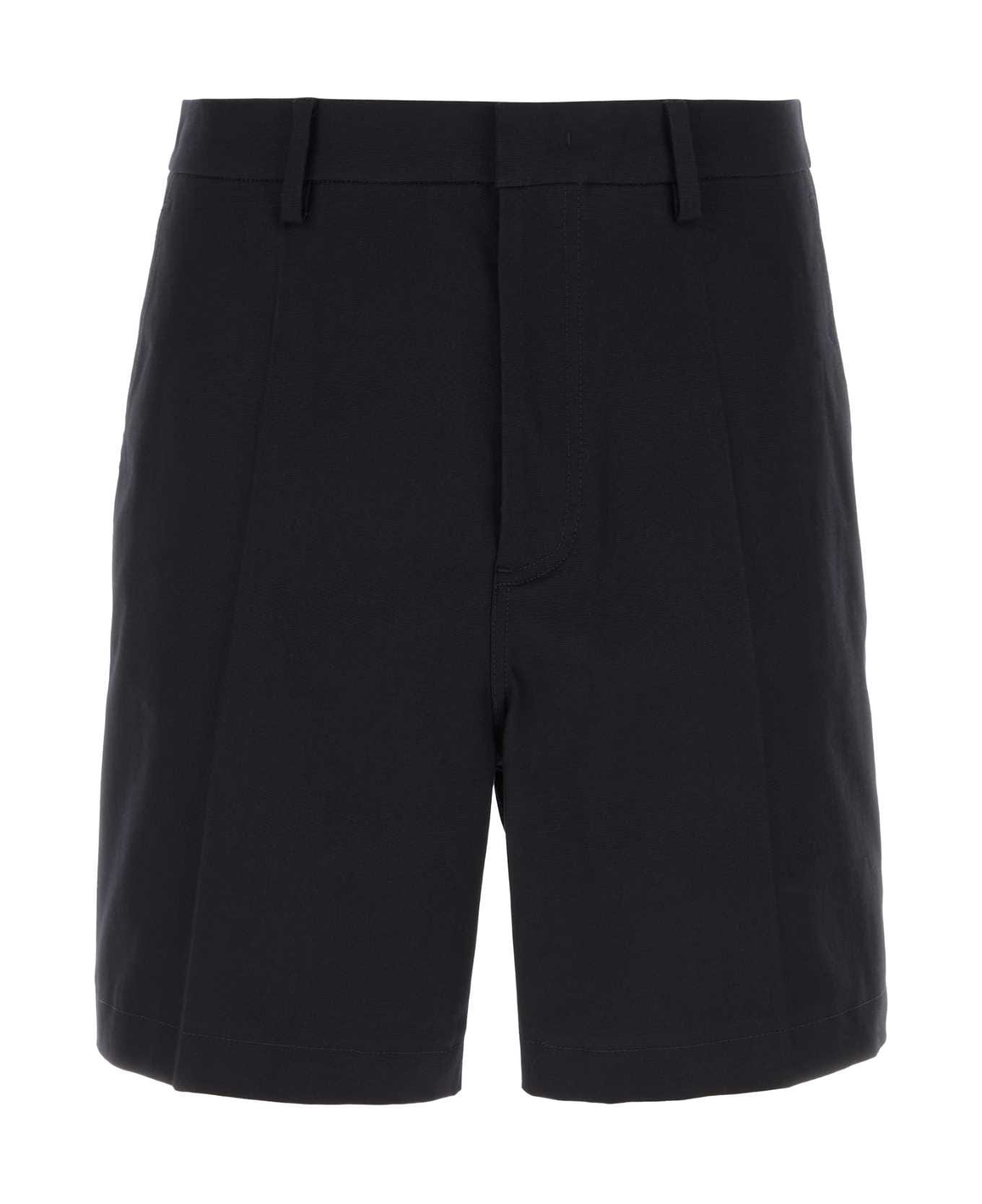 Midnight Blue Stretch Cotton Bermuda Shorts - 1