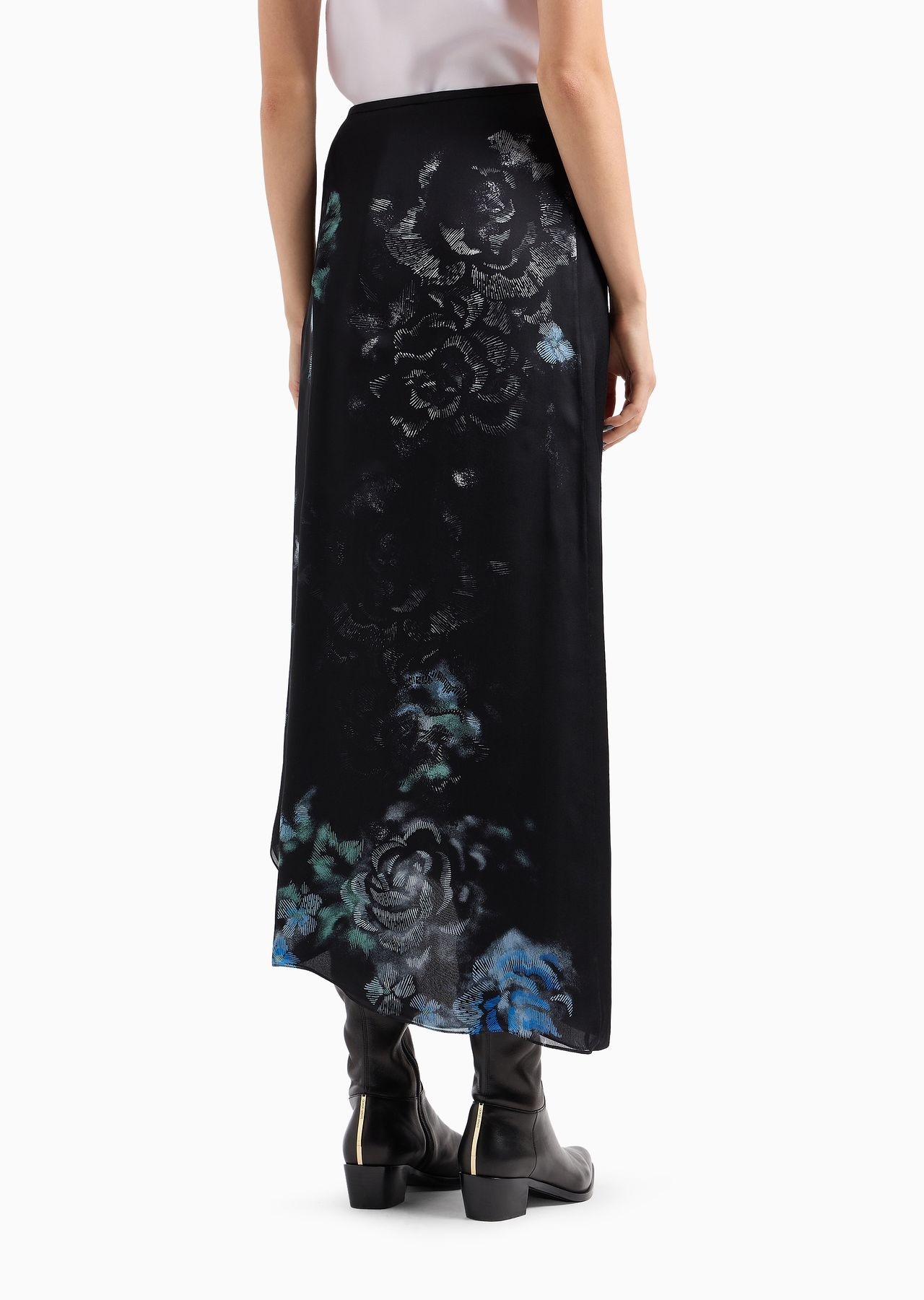 Silk charmeuse organza asymmetric skirt with a floral print - 3