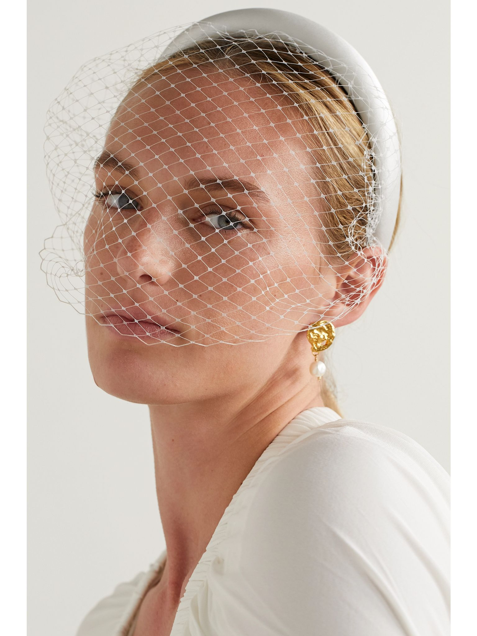 Tori Voilette satin and net headband Cream - 2