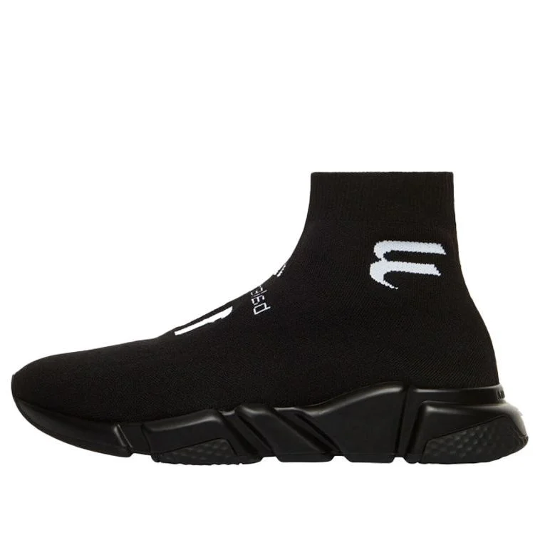 Balenciaga Speed Lt Soccer Sponsor Logo Sneakers 'Black Knit' 645734W2DBU1090 - 1