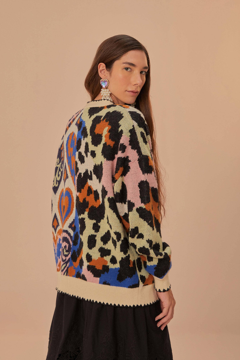 Mixed Ikat Hearts Knit Cardigan 3