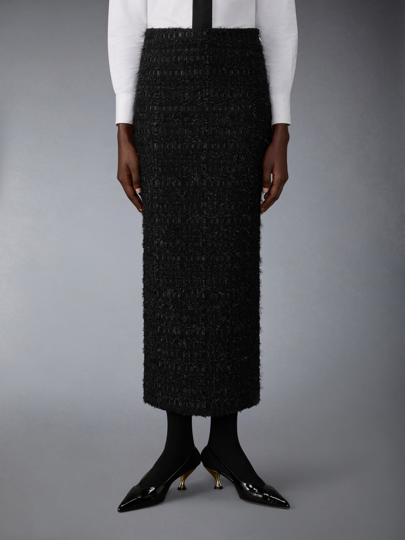 Thom Browne SATIN RIBBON TWEED FRAYED HOBBLE SKIRT outlook
