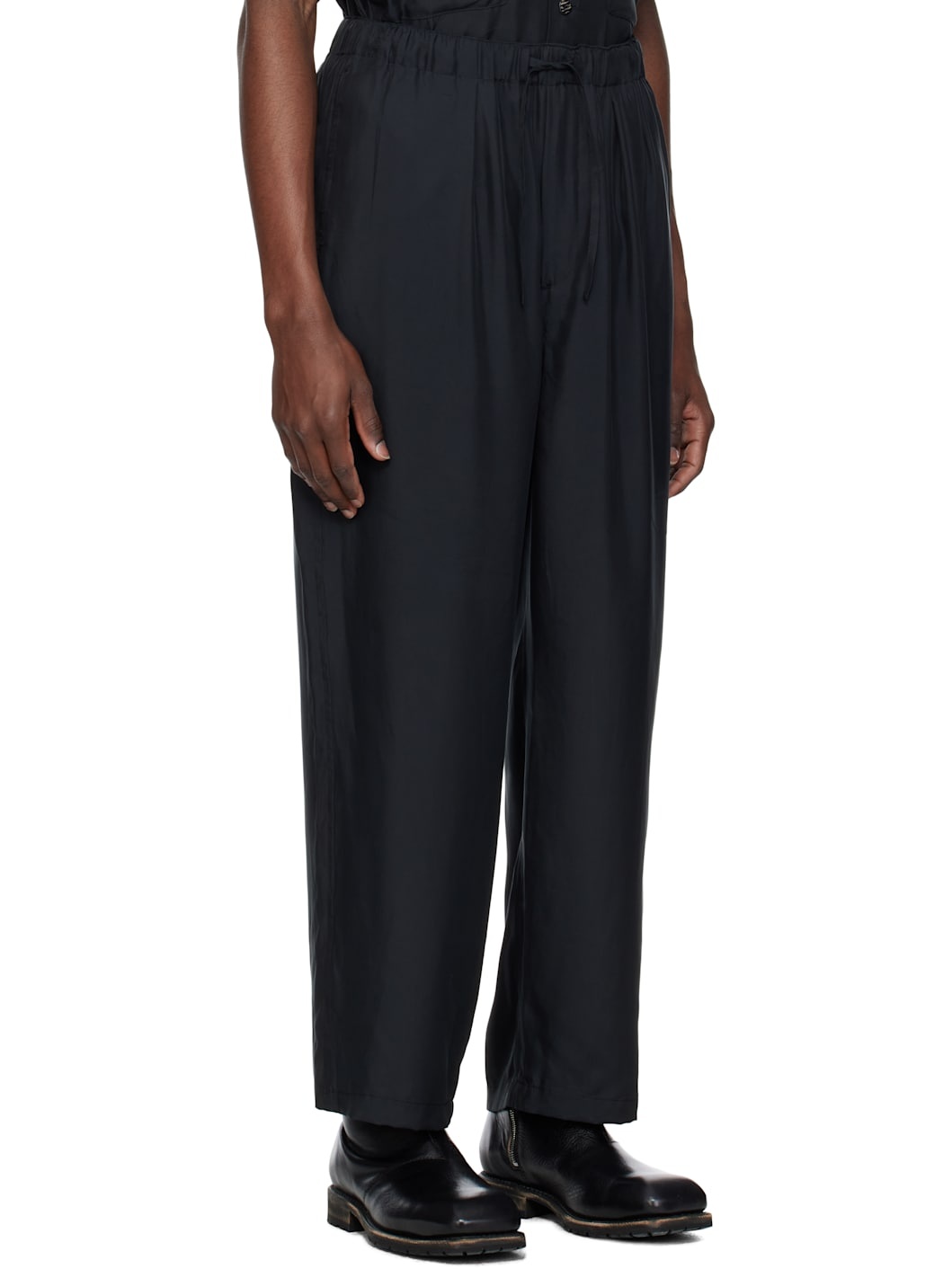 Black Chambray Easy Trousers - 2