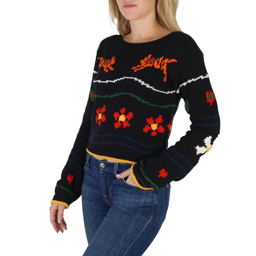 Kenzo Ladies Linen Blend Intarsia-Knit Embroidered Jumper - 5
