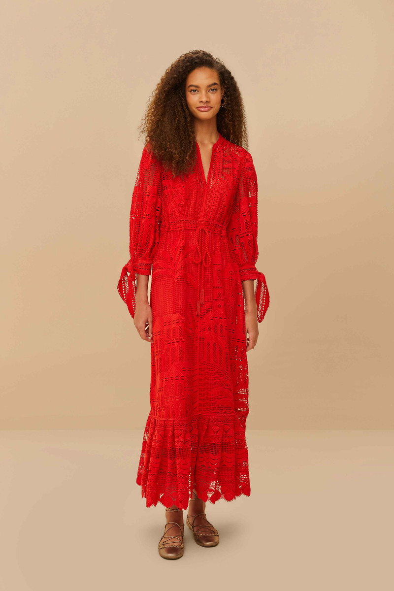 Red Morada Boa Guipure Maxi Dress 3