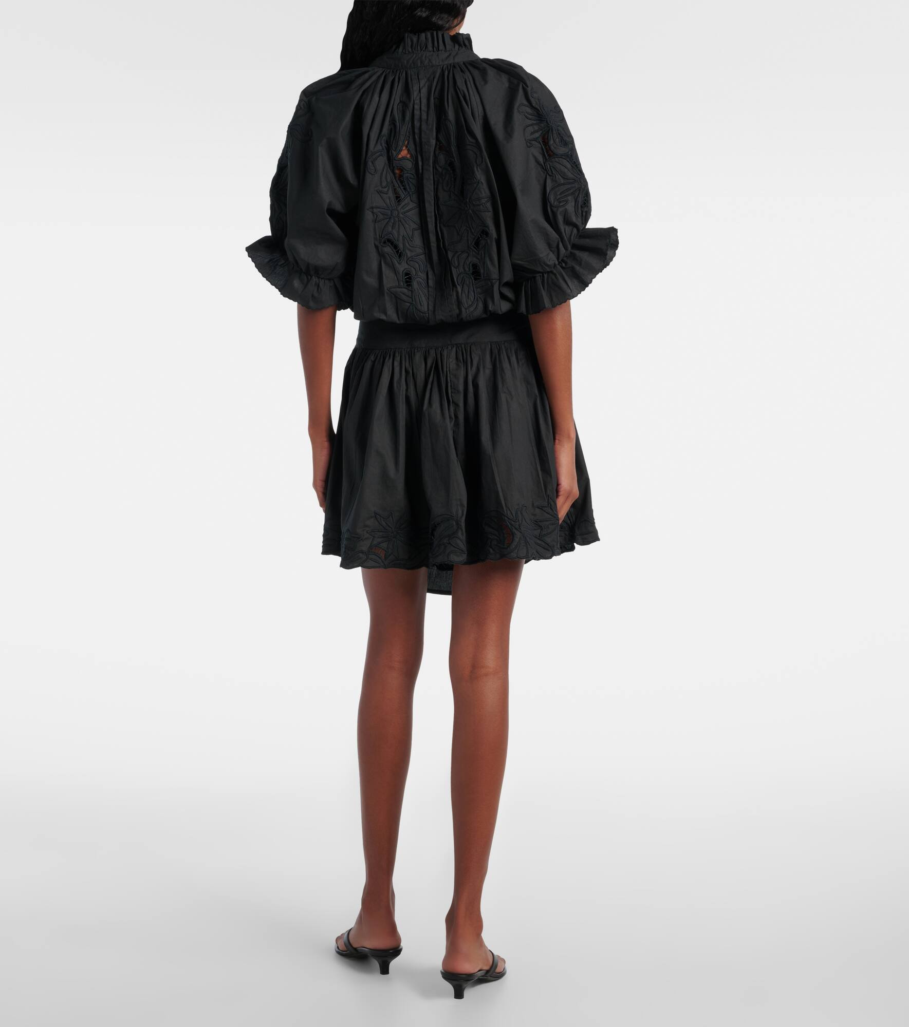 Embroidered cotton poplin minidress - 3