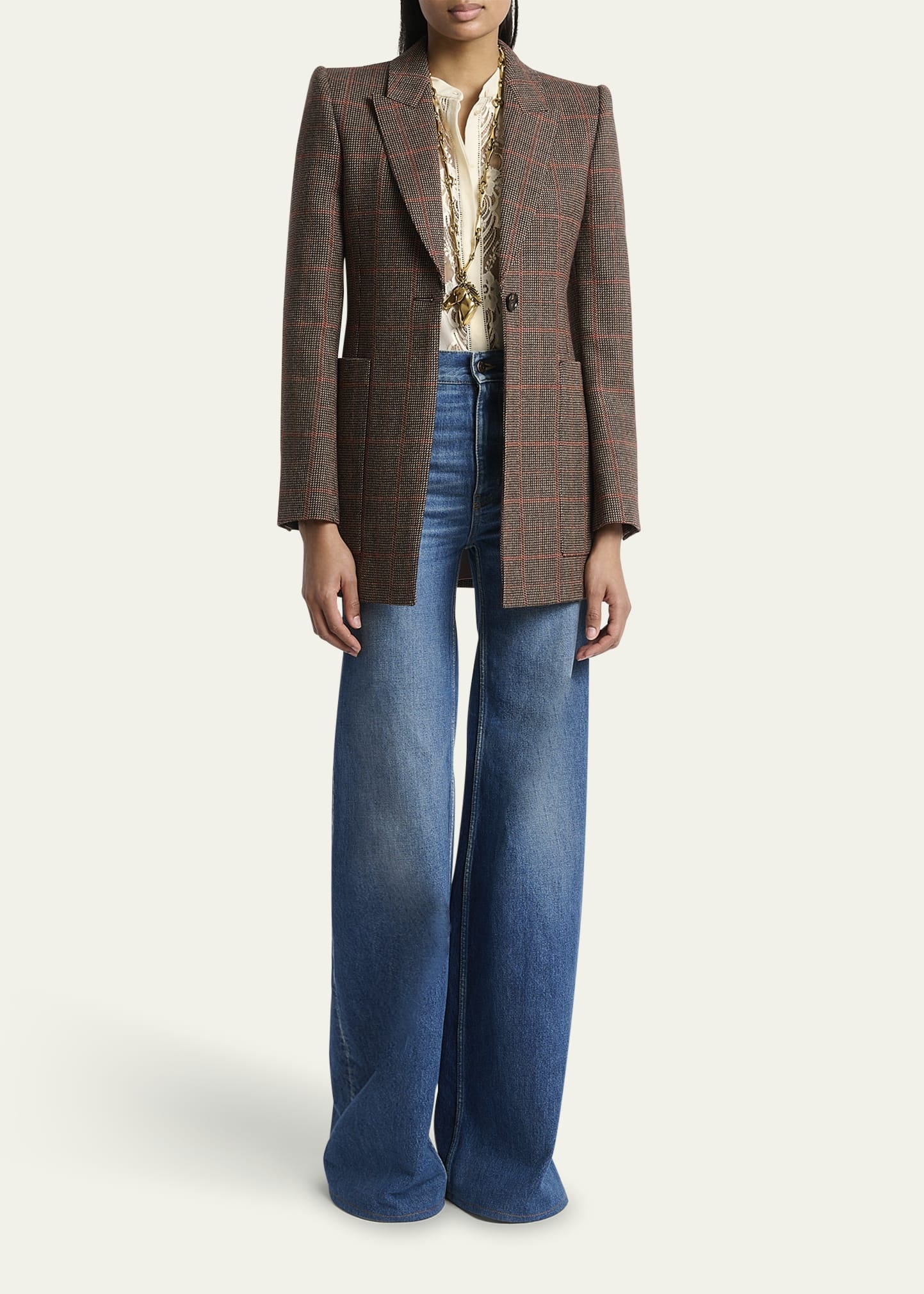Plaid Single-Breasted Jacket - 2