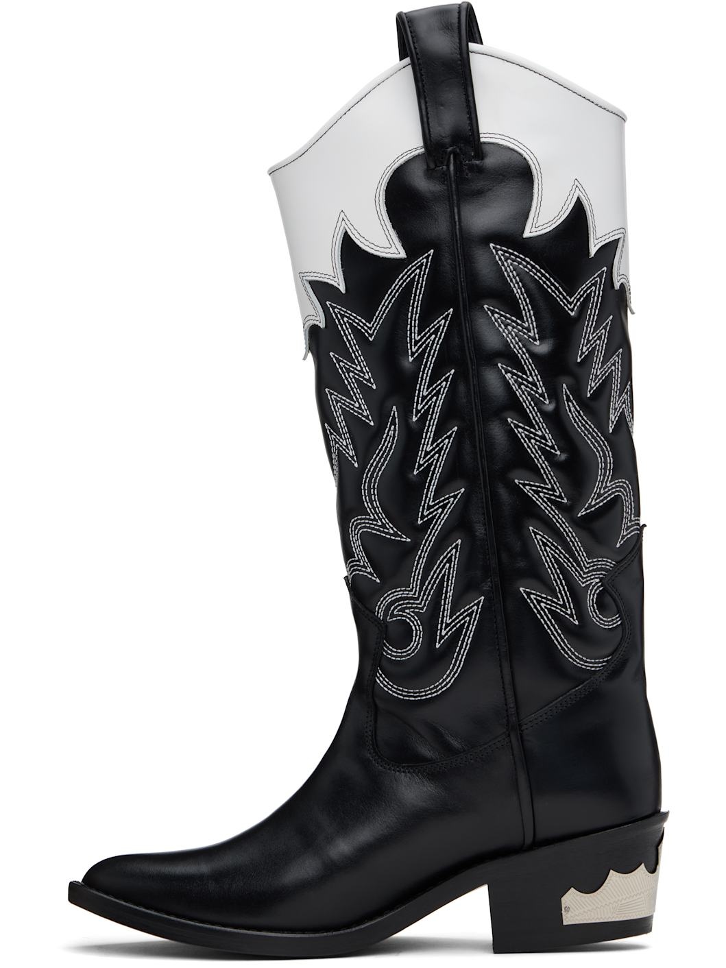 Black & White Hard Leather Tall Boots - 3