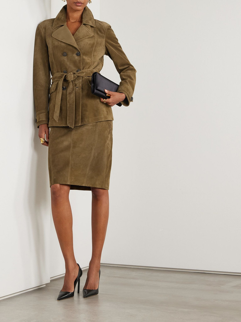 TOM FORD Belted suede skirt Tan outlook