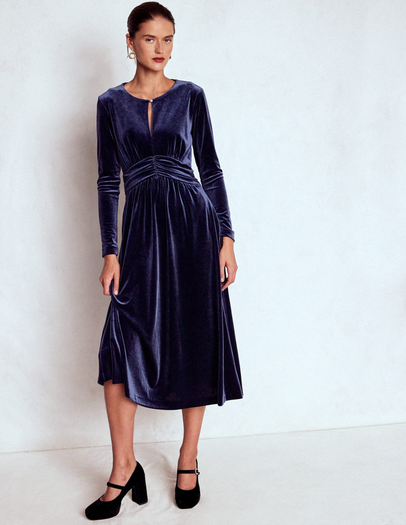 Tilda Velvet Midi Dress-Navy 5