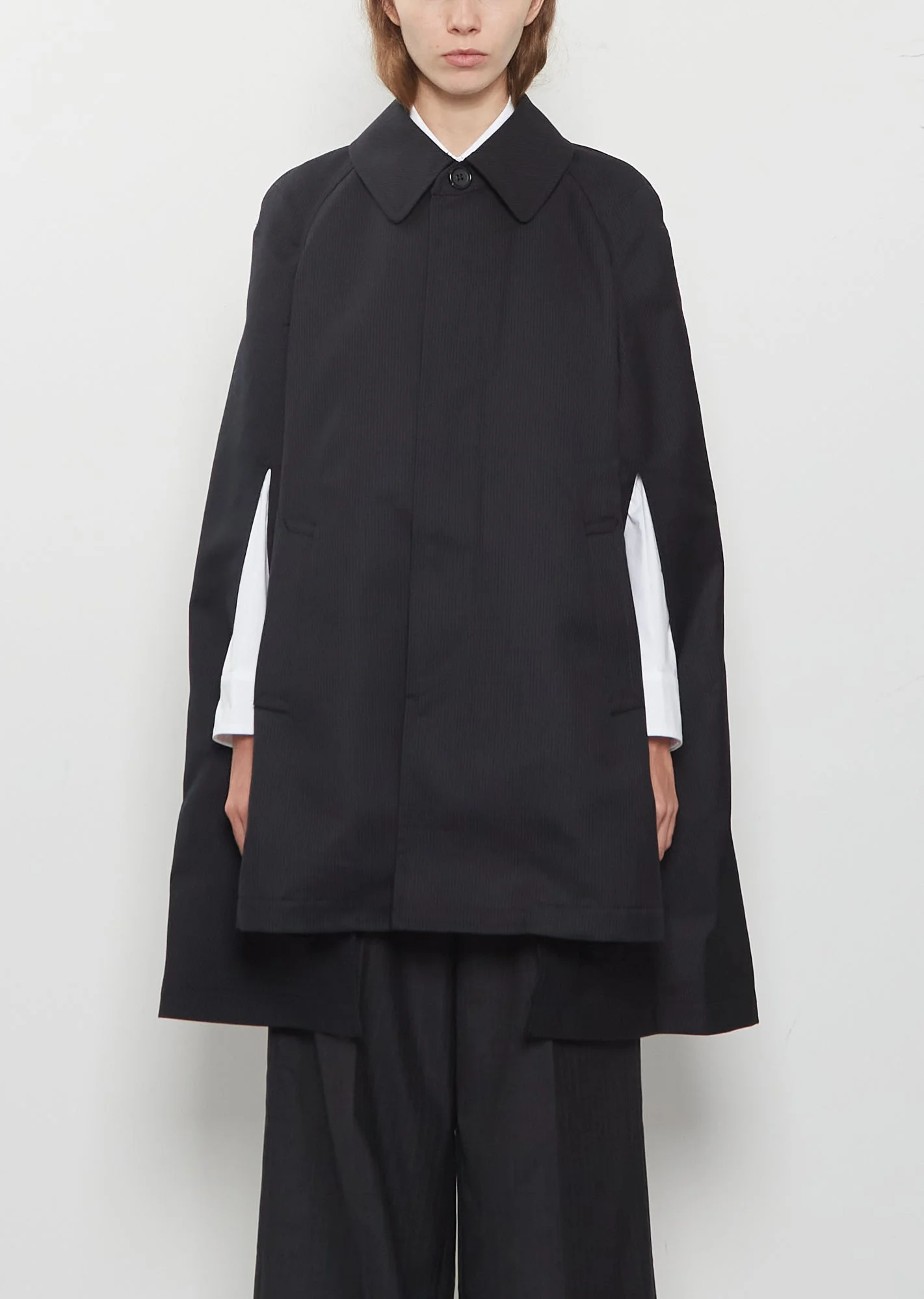 Wool Stripe Cape Coat - 1