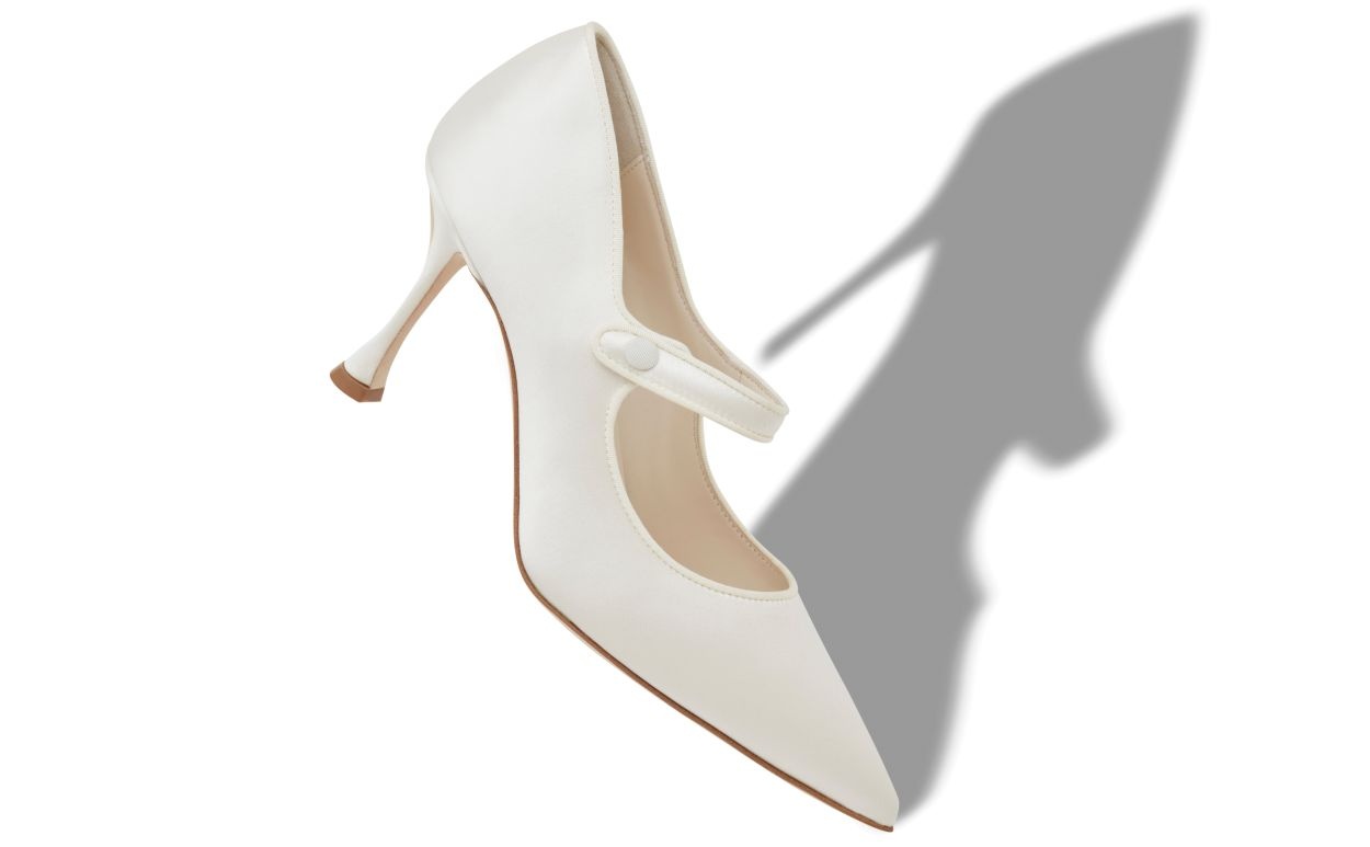 Cream Satin Pointed Toe Pumps - 2