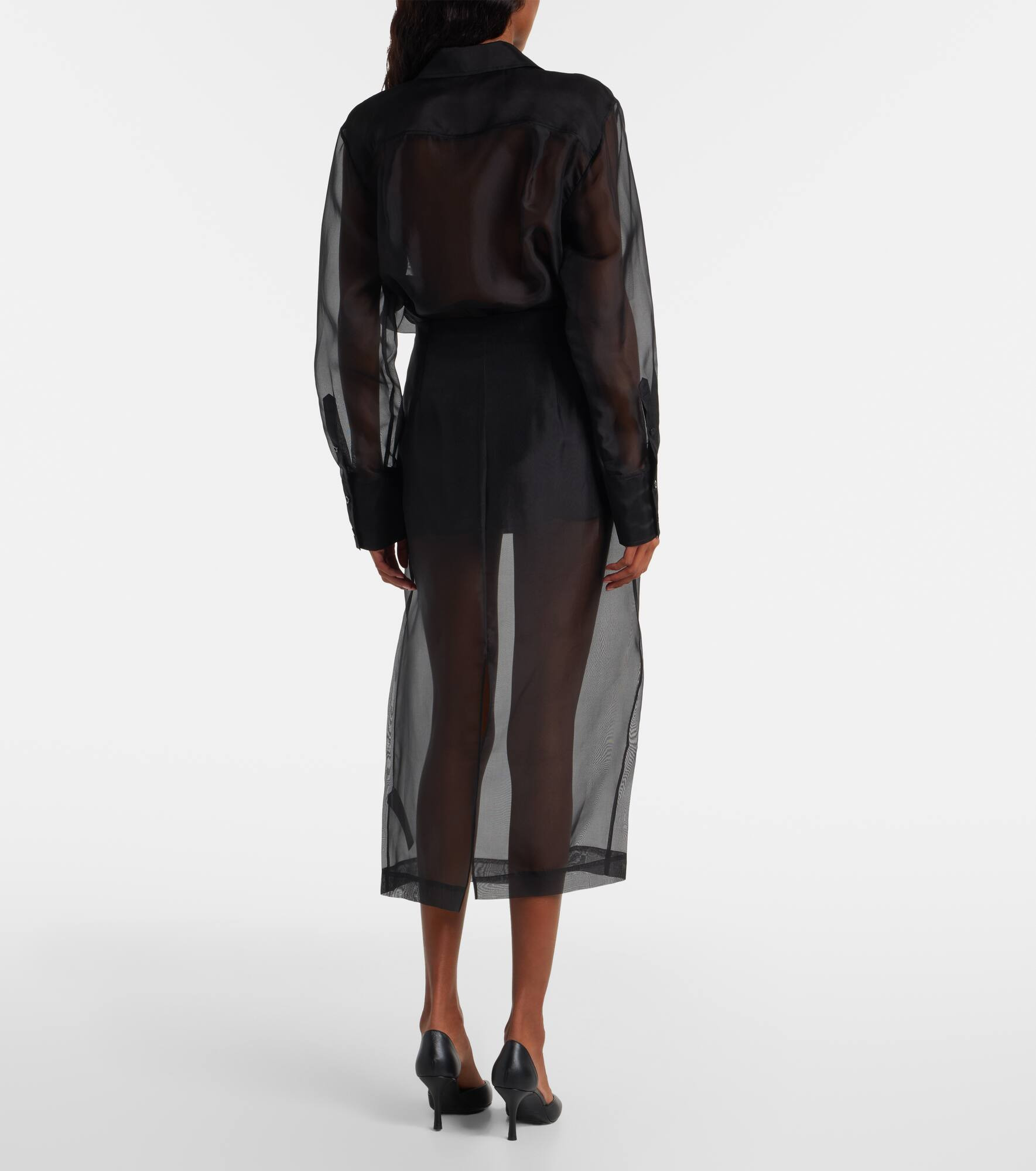 High-rise silk organza midi skirt - 3
