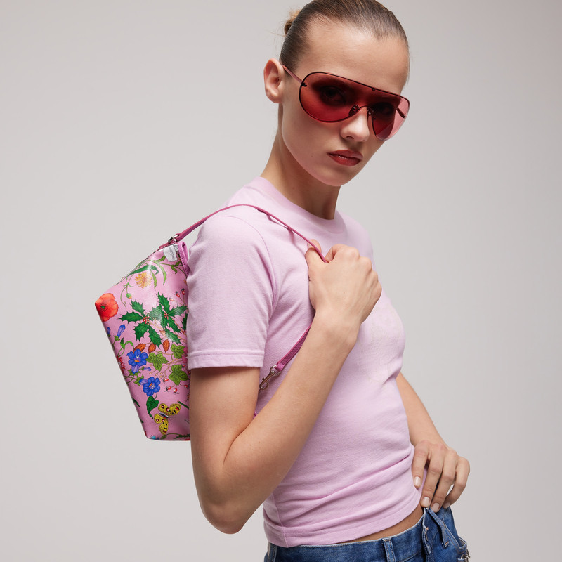 Flora-motif small pouch with strap 3