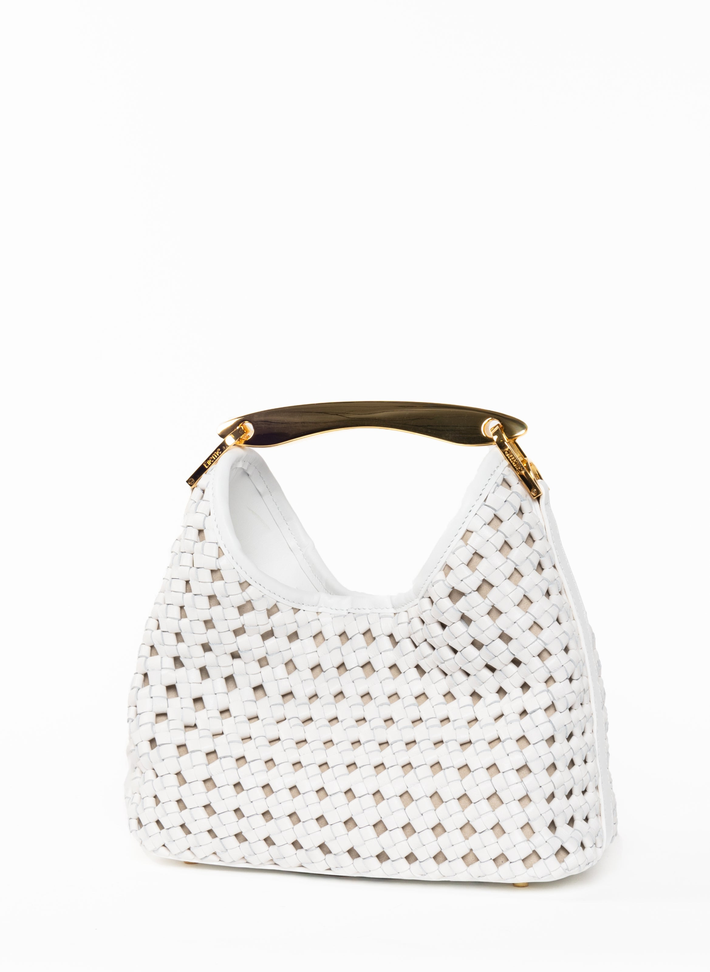 Small Boomerang Woven Leather White - 3