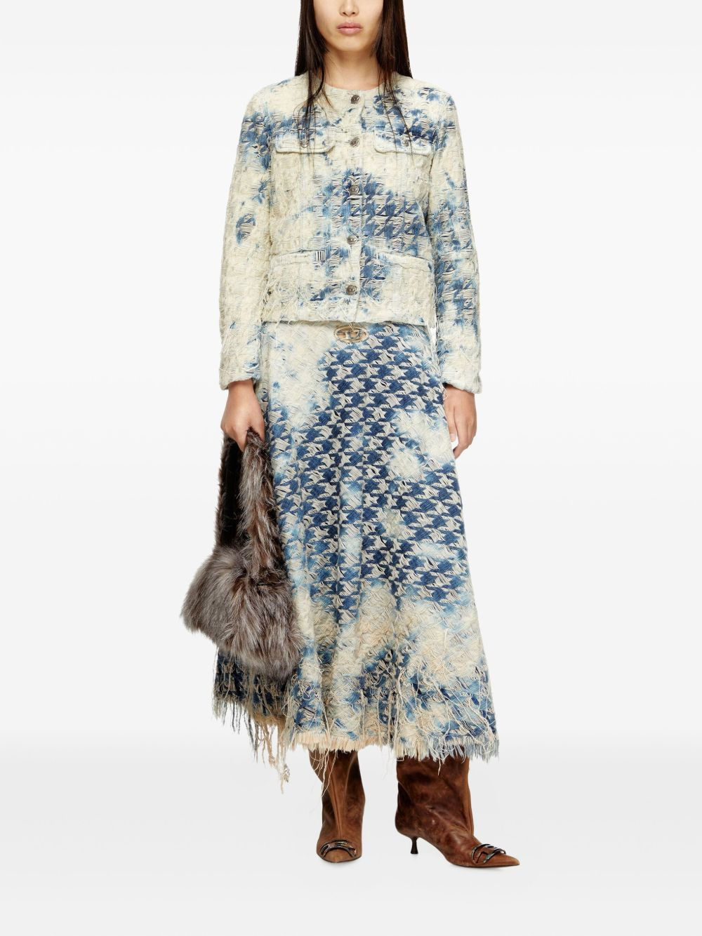 houndstooth frayed denim skirt - 2