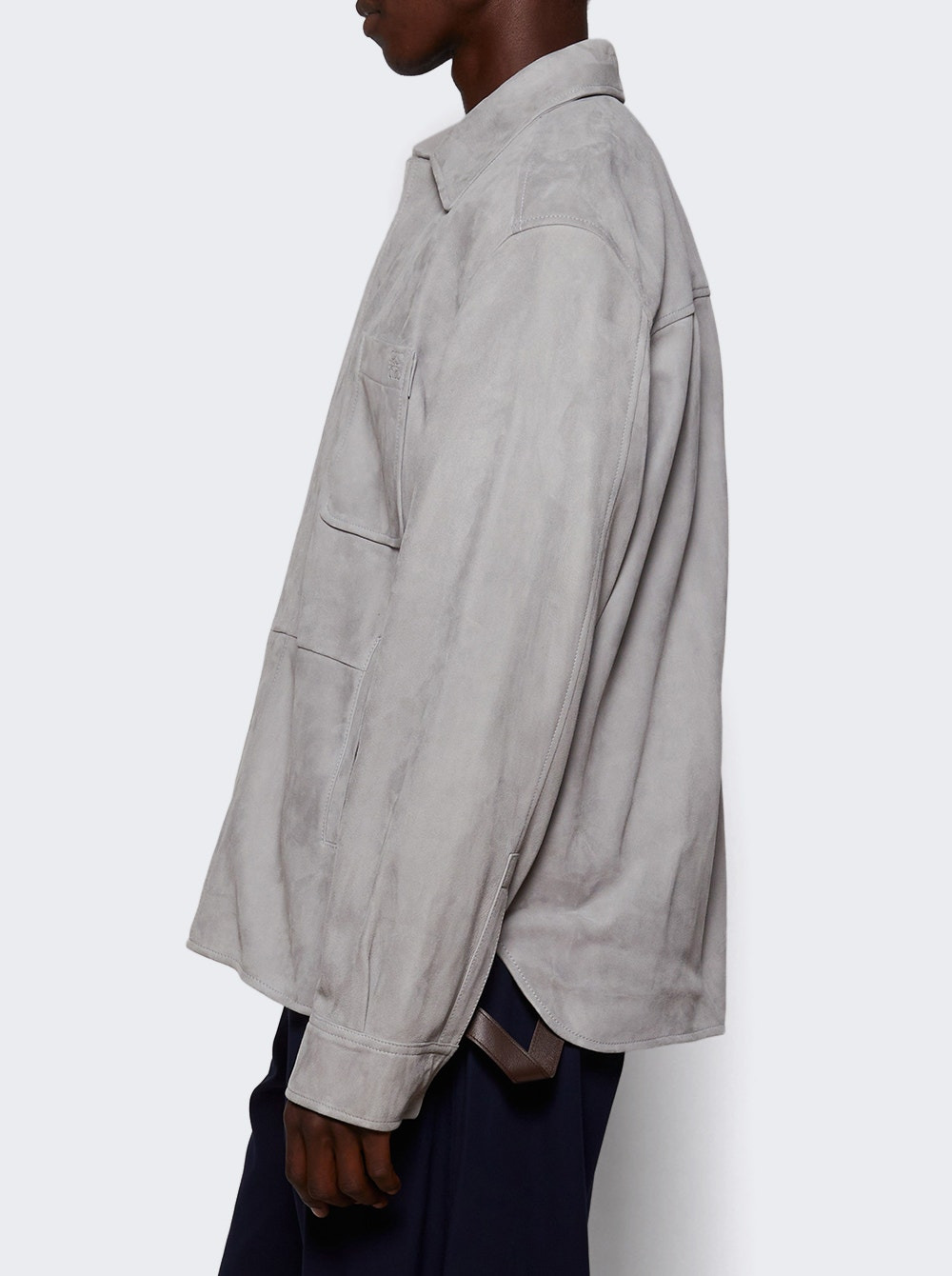 Suede Lambskin Overshirt Light Grey - 3
