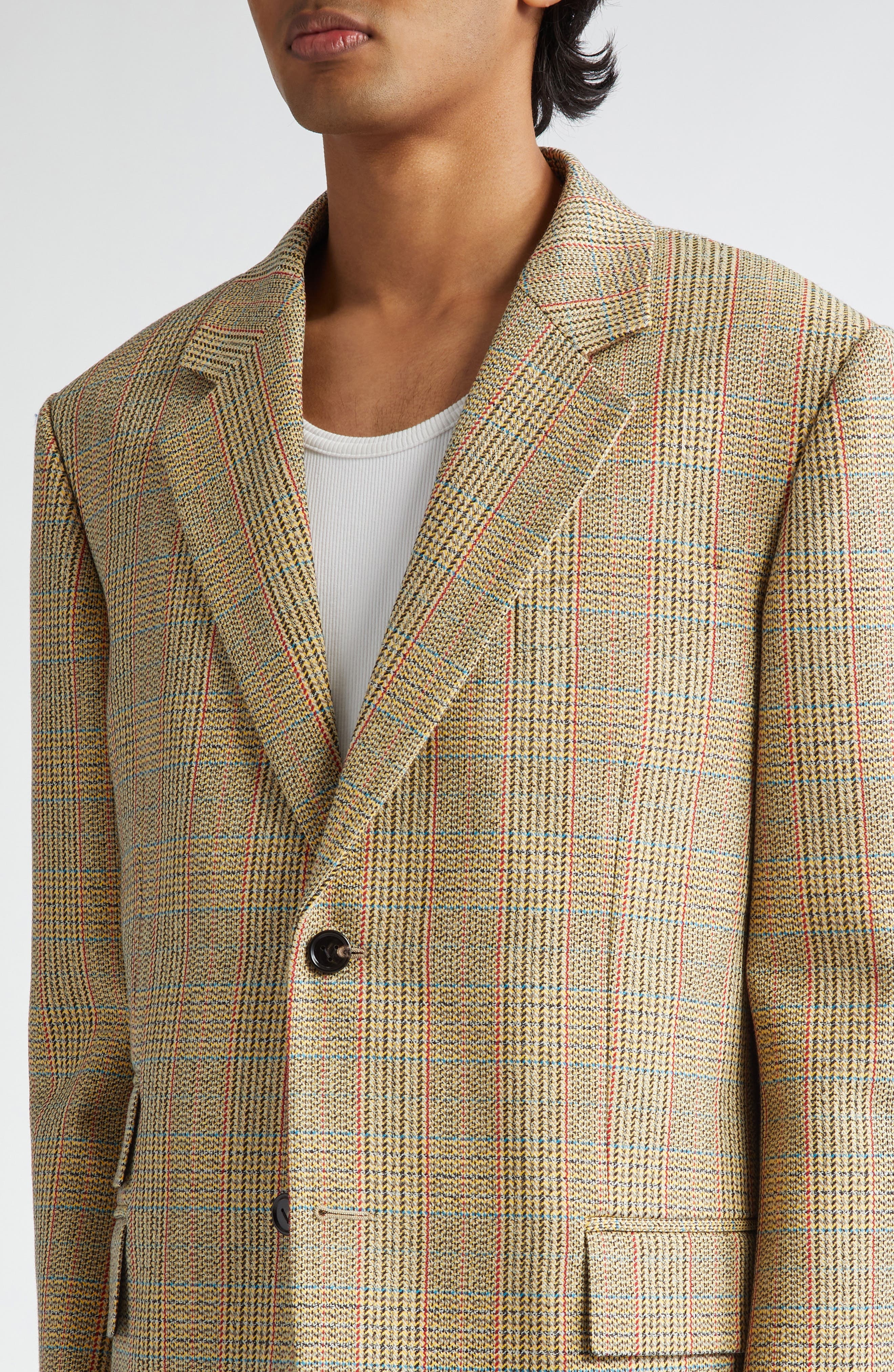 Bottega Veneta Distorted Prince of Wales Wool Blend Sport Coat in Beige/Yellow/Blue at Nordstrom - 5