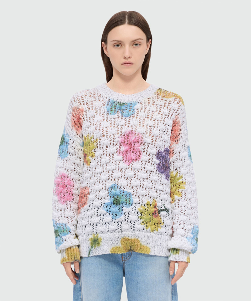MSGM White crochet sweater with maxi floral print outlook