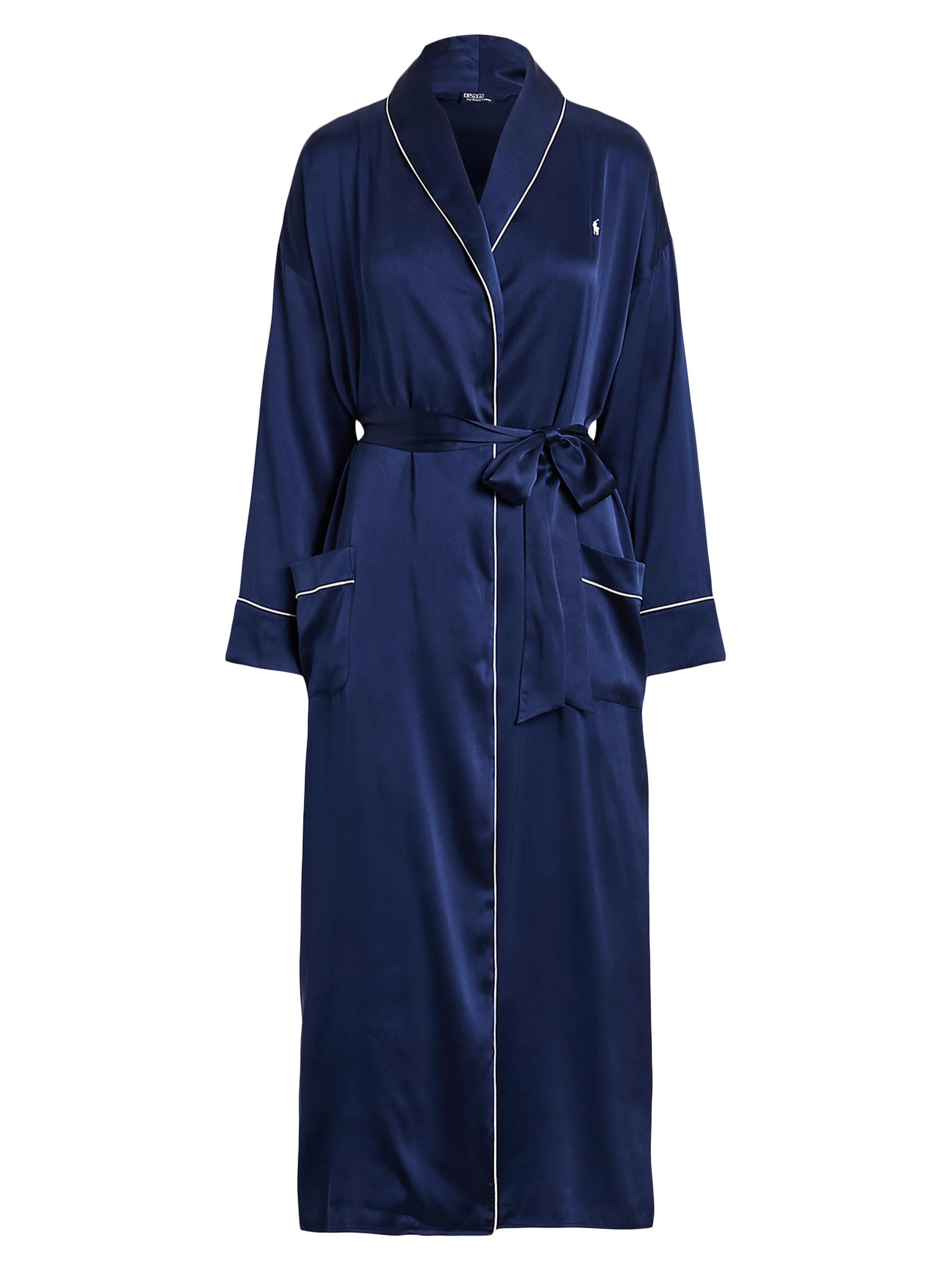 Women's Belted Silk-Blend Robe - Navy - 1