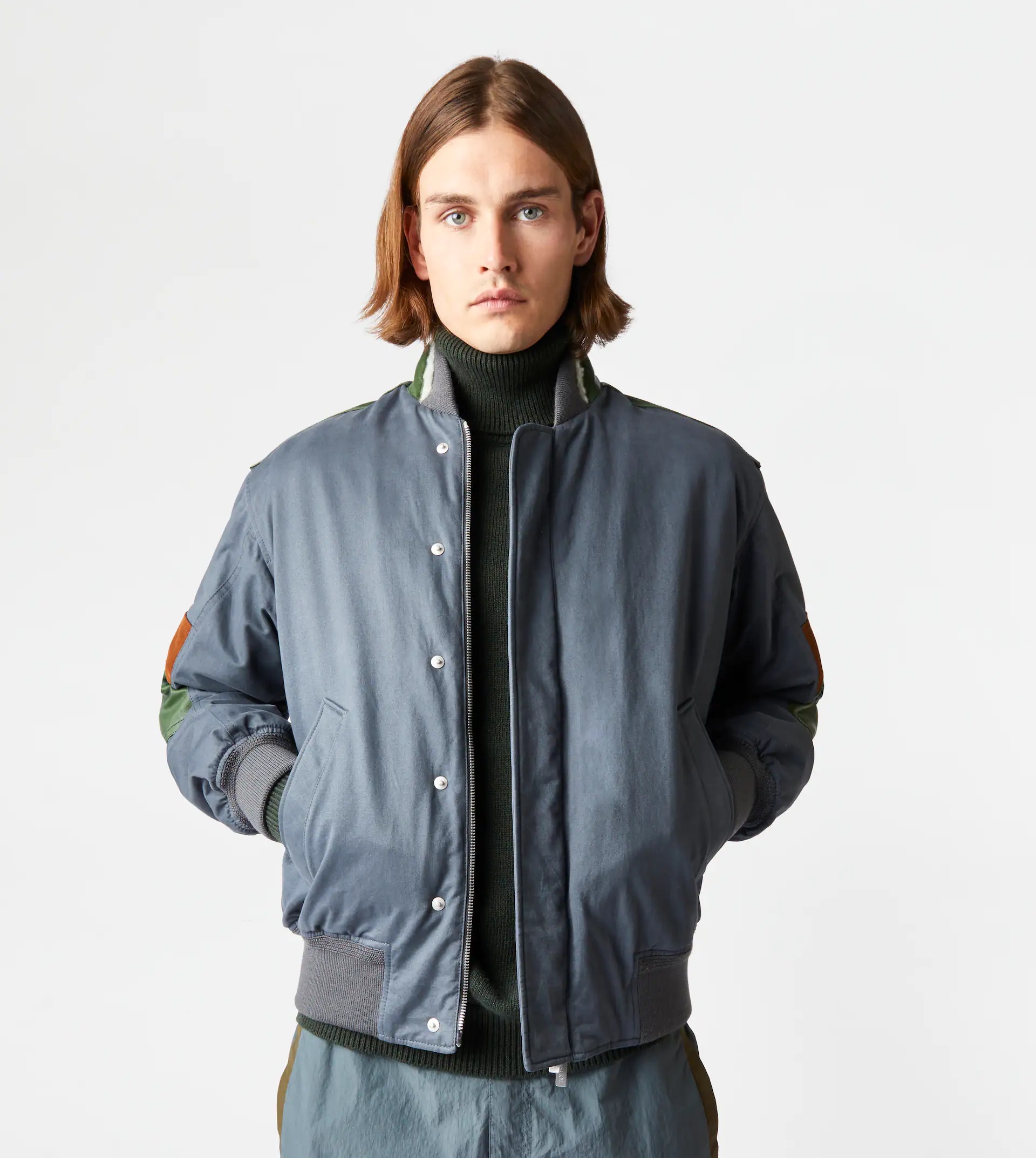 TOD'S BOMBER JACKET WITH LEATHER INSERTS - GREY - 7