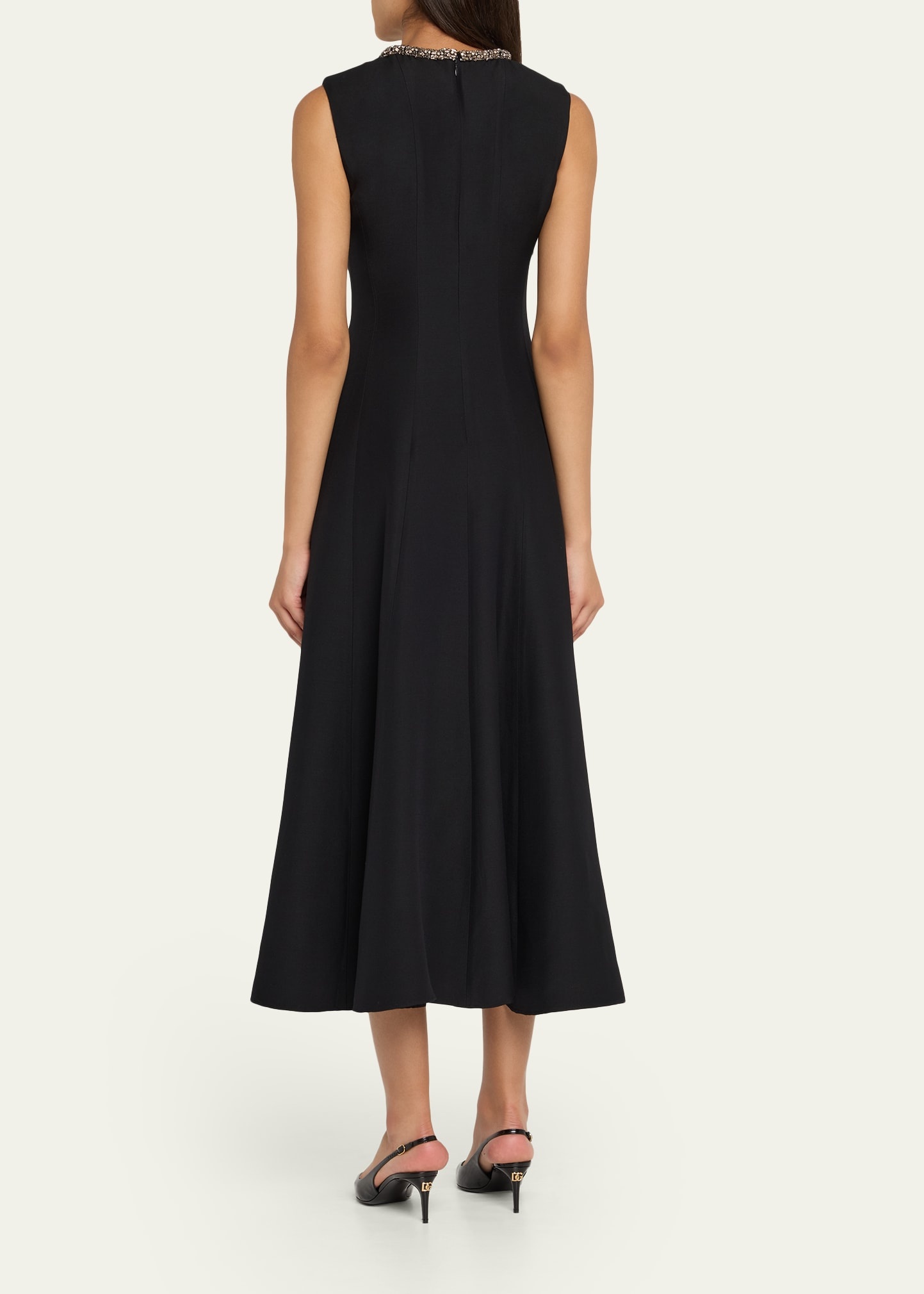 Fit-and-Flare Wool Silk Dress with Diamante Neck - 3