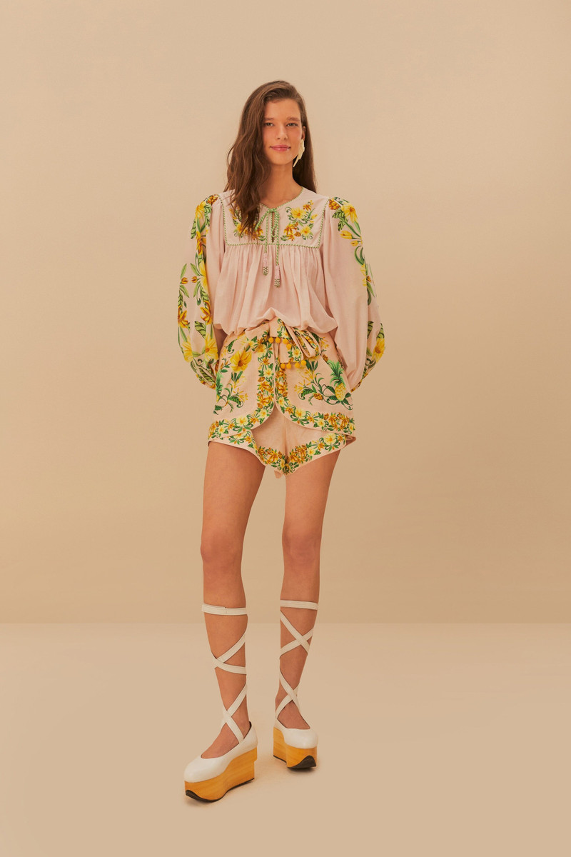 FARM RIO Pink Botanical Beauty Long Sleeve Blouse outlook