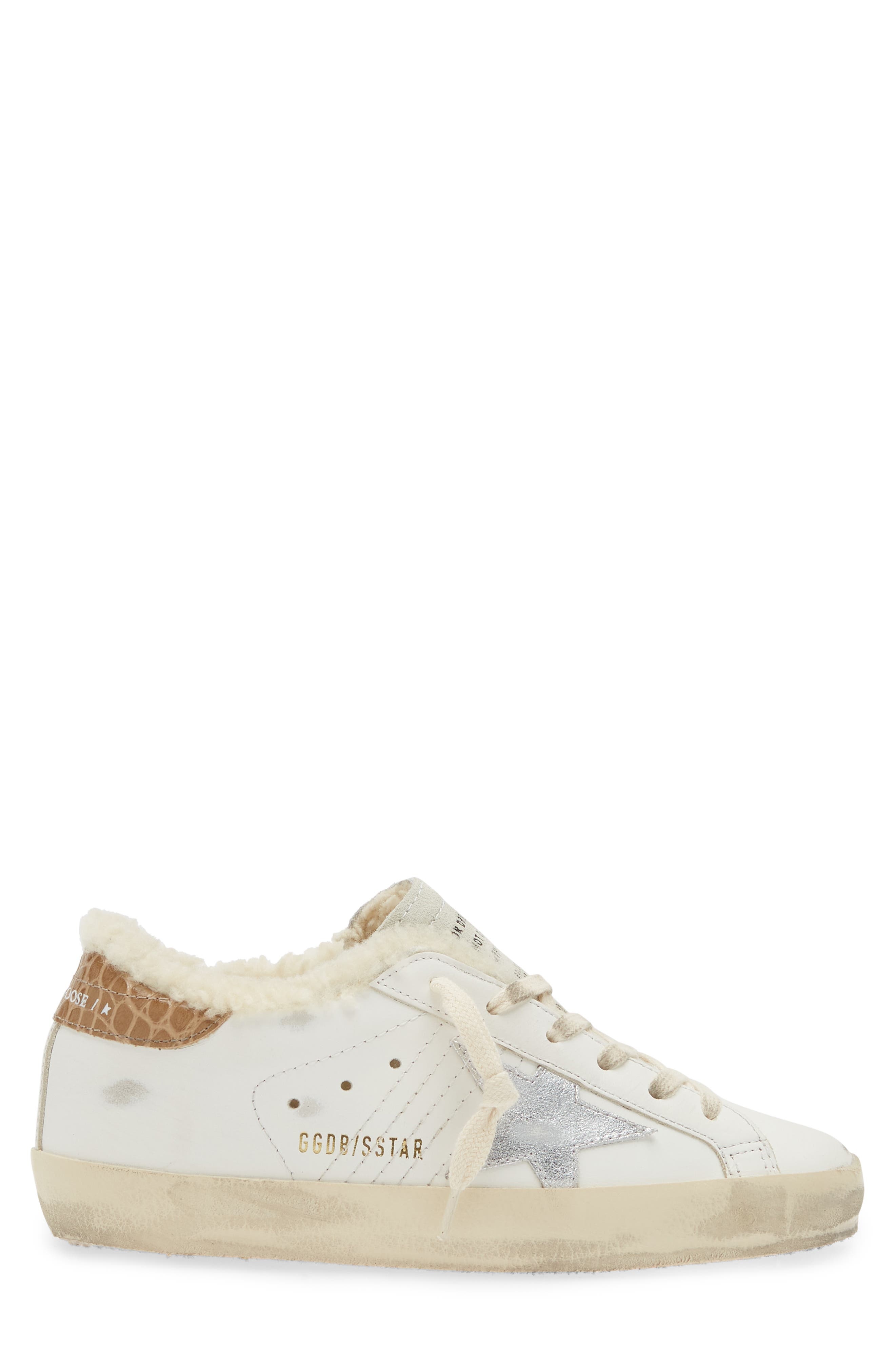 Golden Goose Super-Star Genuine Shearling Low Top Sneaker in White/Silver at Nordstrom - 3