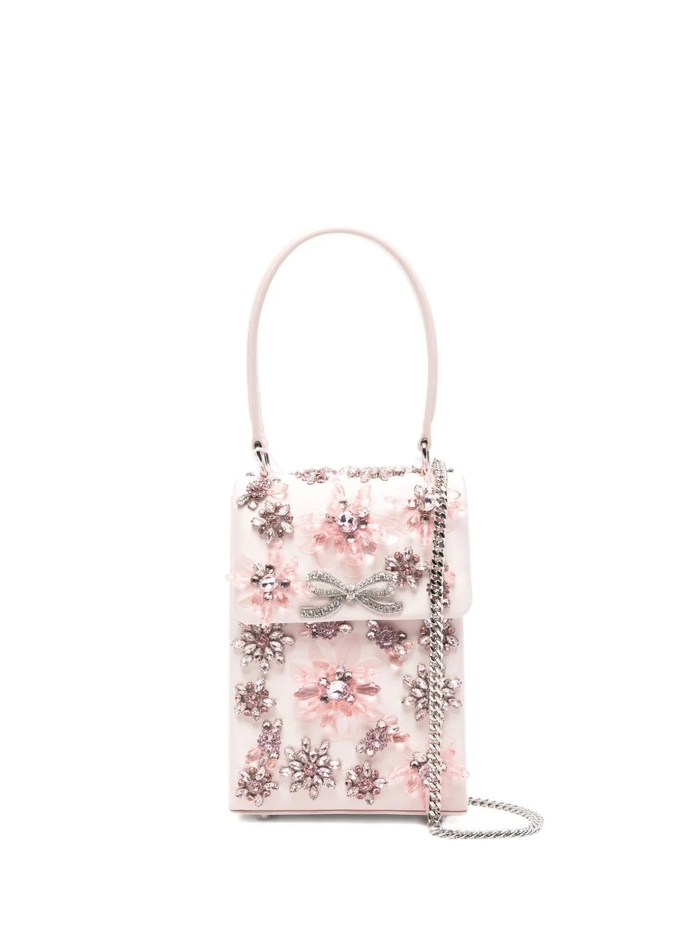 floral-crystal satin mini tote bag - 1