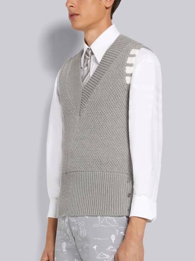 Thom Browne Light Grey Seed Stitch Cotton 4-Bar V-Neck Vest outlook