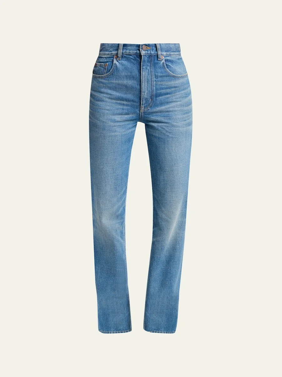 High-Rise Slim-Leg Denim Trousers - 1