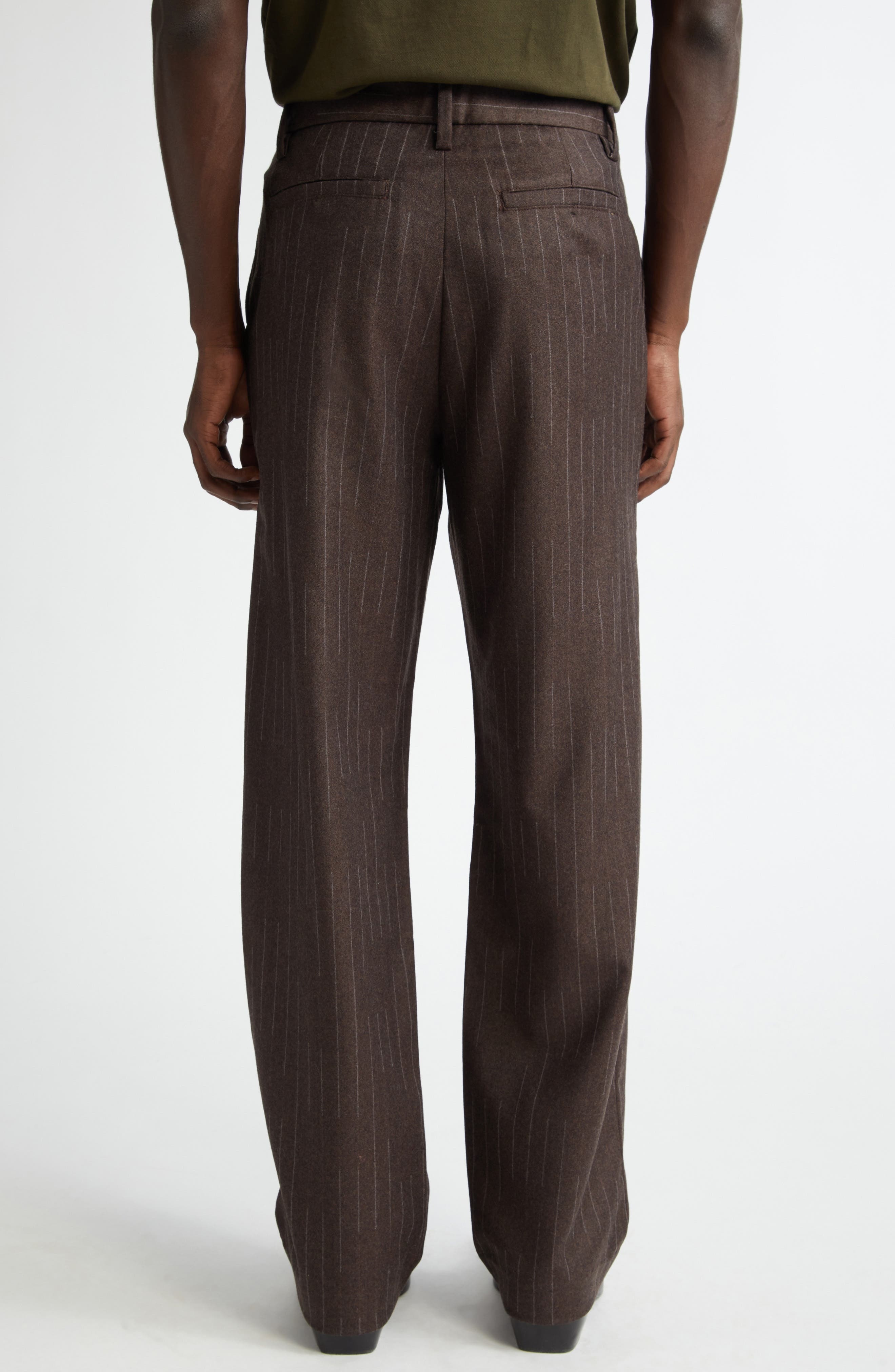 The Elder Statesman Chalk Stripe Flat Front Wool & Cashmere Trousers in Brown at Nordstrom - 3