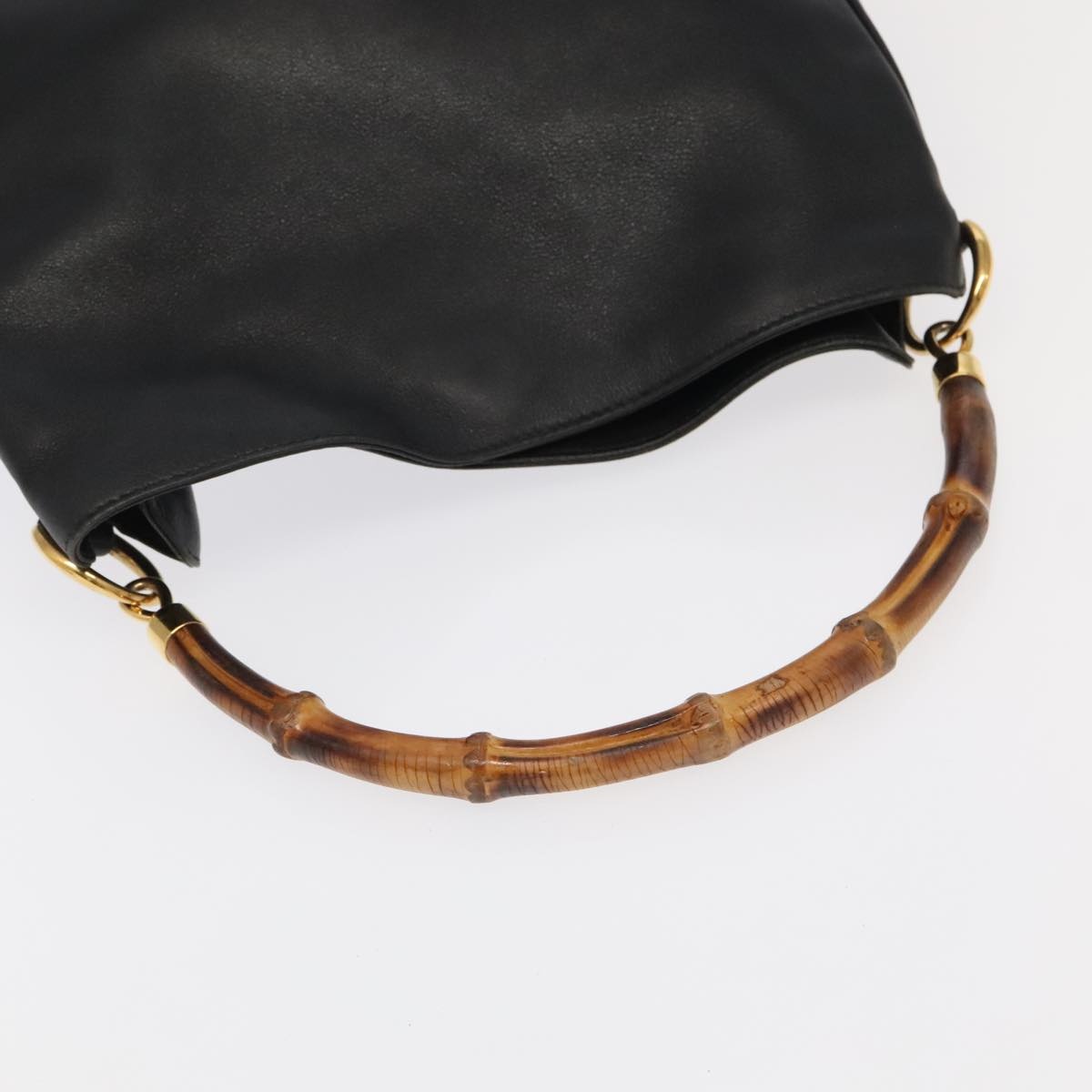 GUCCI Bamboo Hand Bag Leather Black Gold - 7