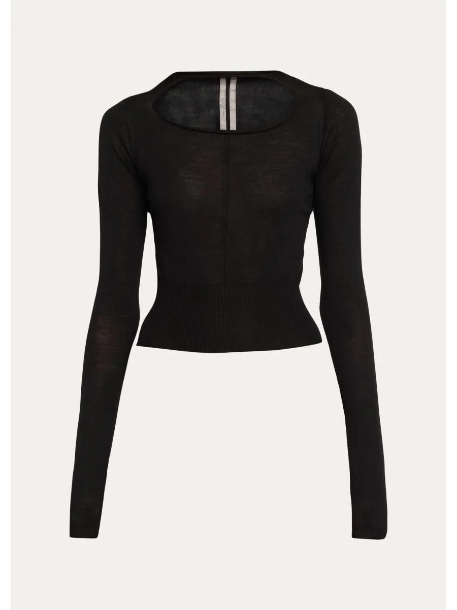 Slashed Cutout Wool Crop Sweater - 1