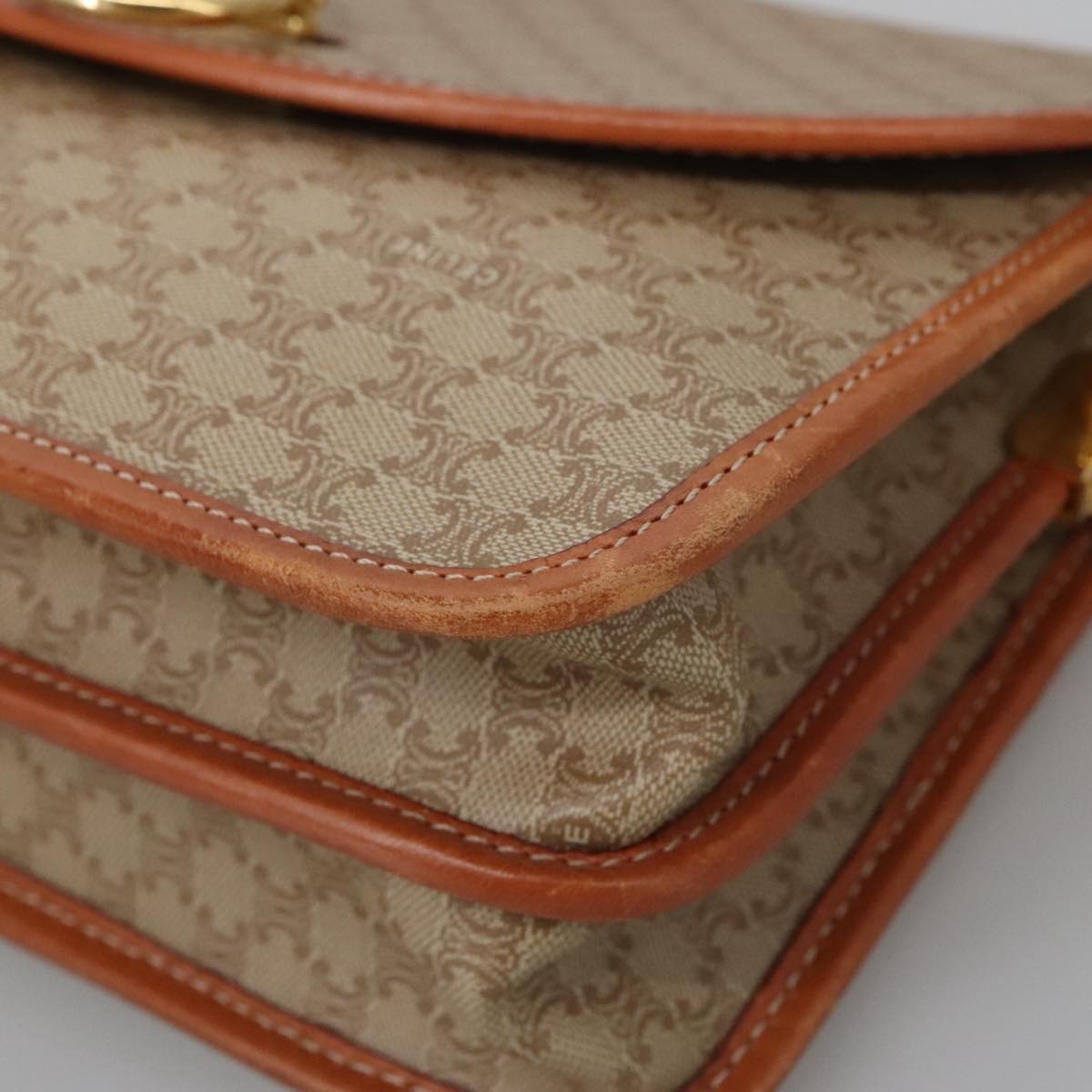 CELINE Macadam Canvas Shoulder Bag Beige Gold - 14
