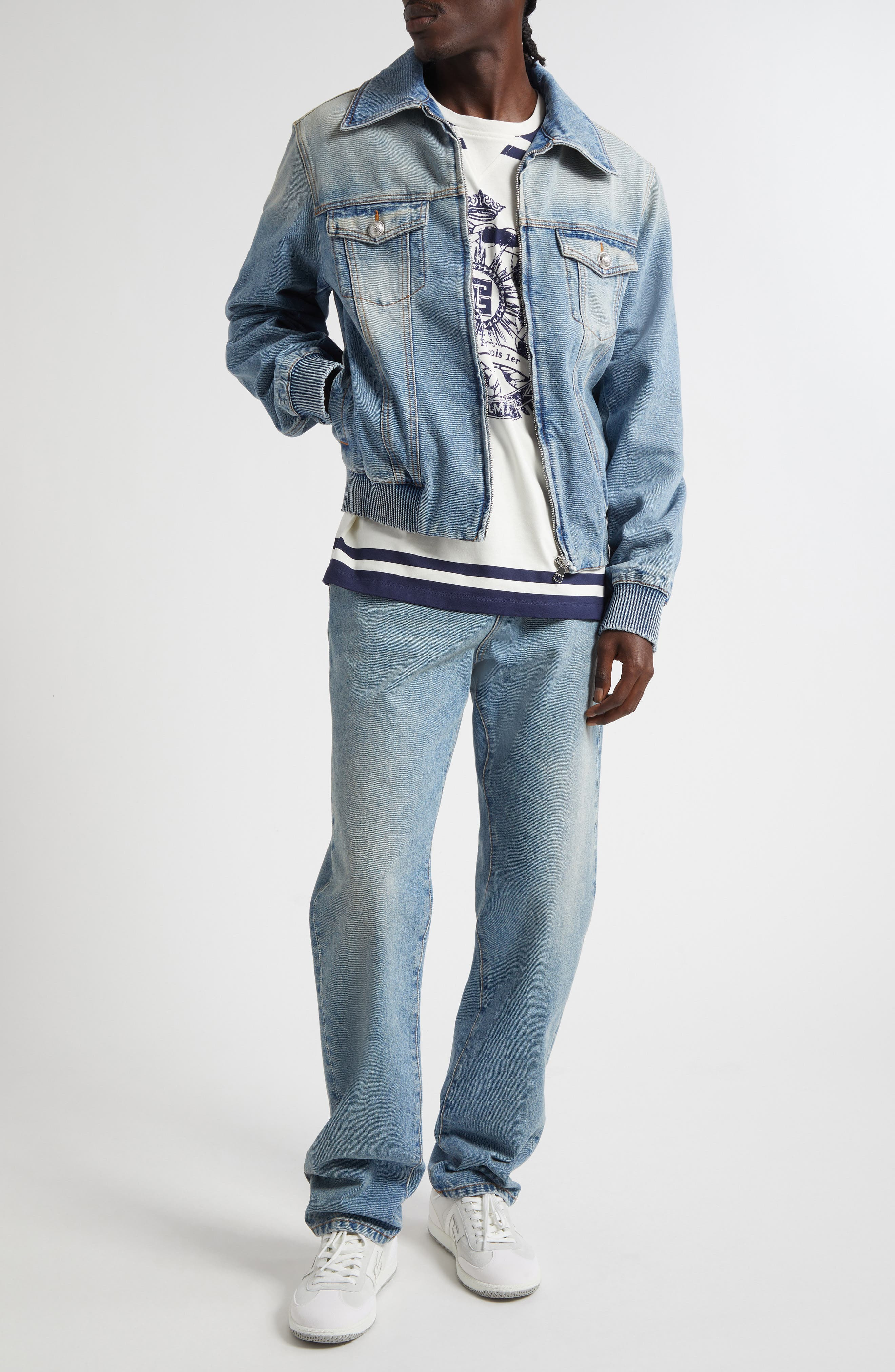 Balmain Monogram Lined Denim Jacket in 6Aw Washed Blue Jean at Nordstrom - 7
