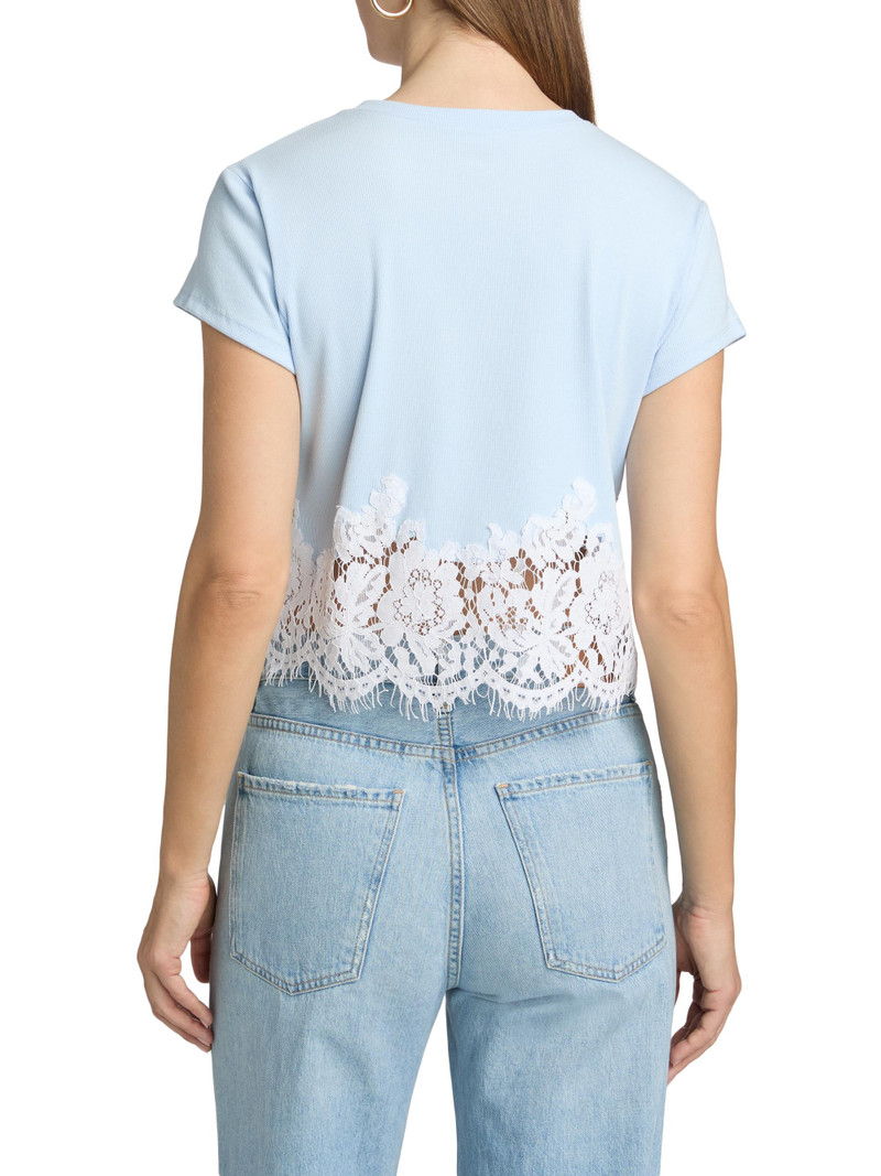 Women's Paige Lace Combo T-Shirt - Light Blue White 5