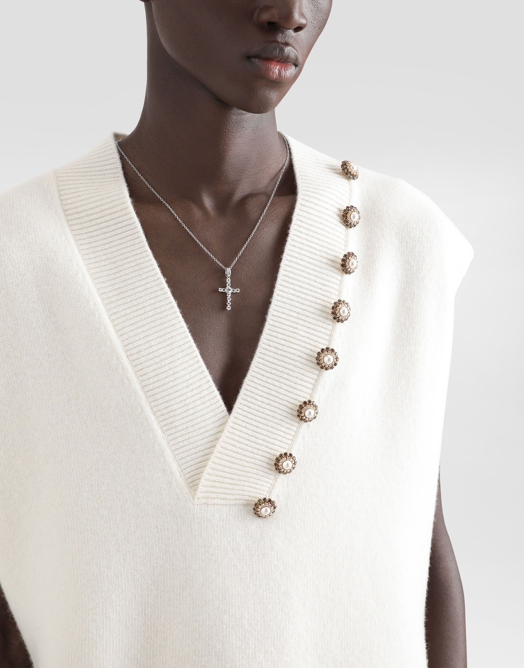Wool V-neck vest with bejeweled buttons and DG embroidery - 5