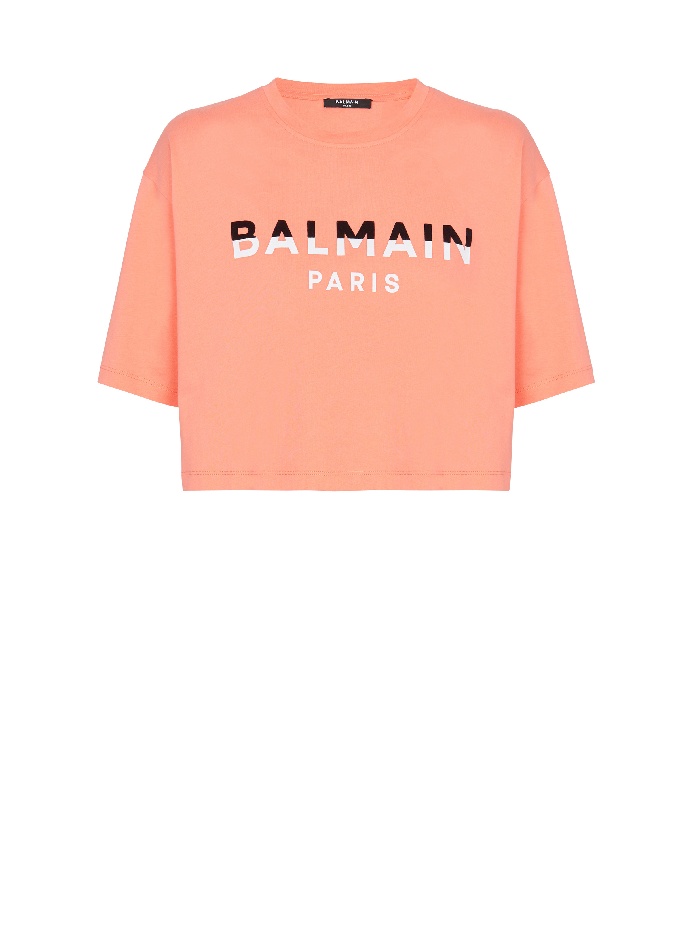 Flocked Balmain Paris cropped T-Shirt - 1